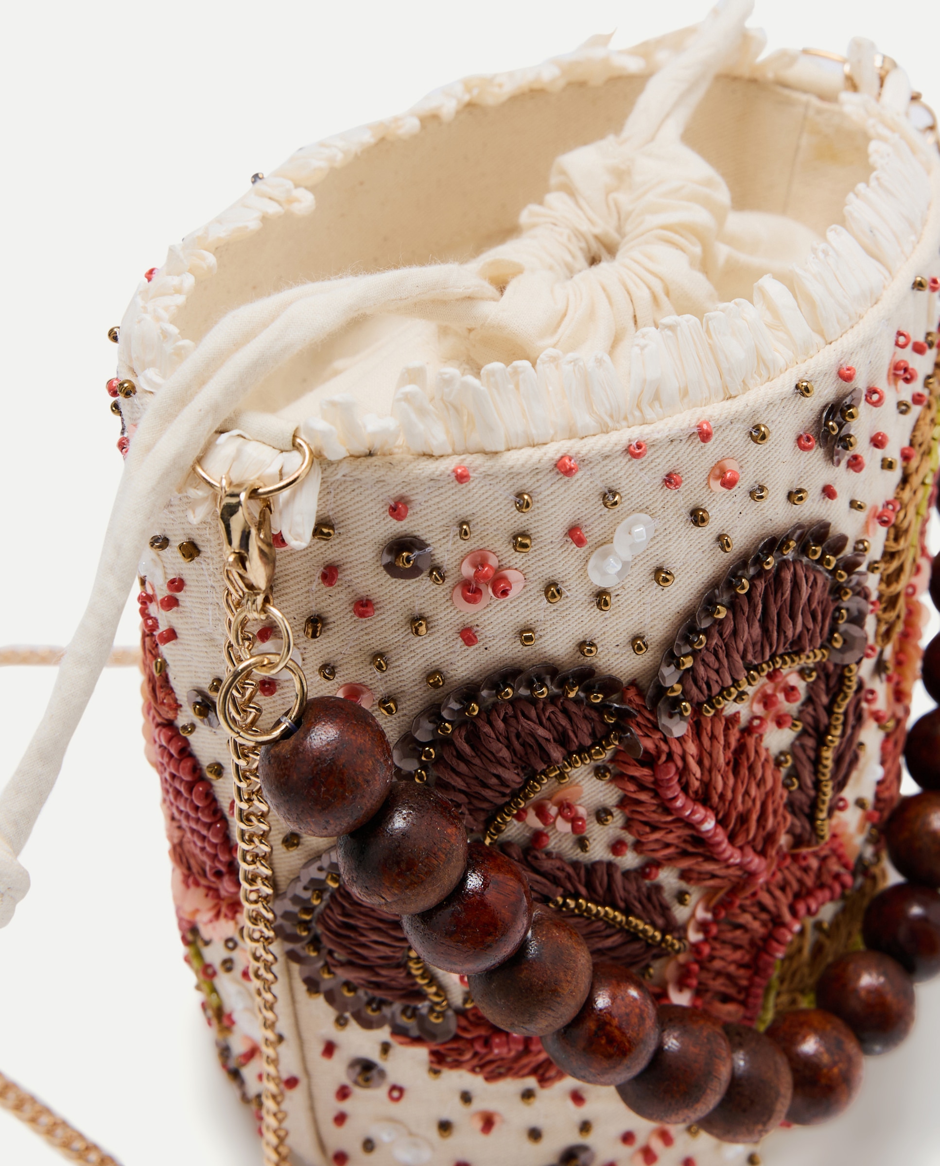 Mala com Bordado Floral Castanho-3