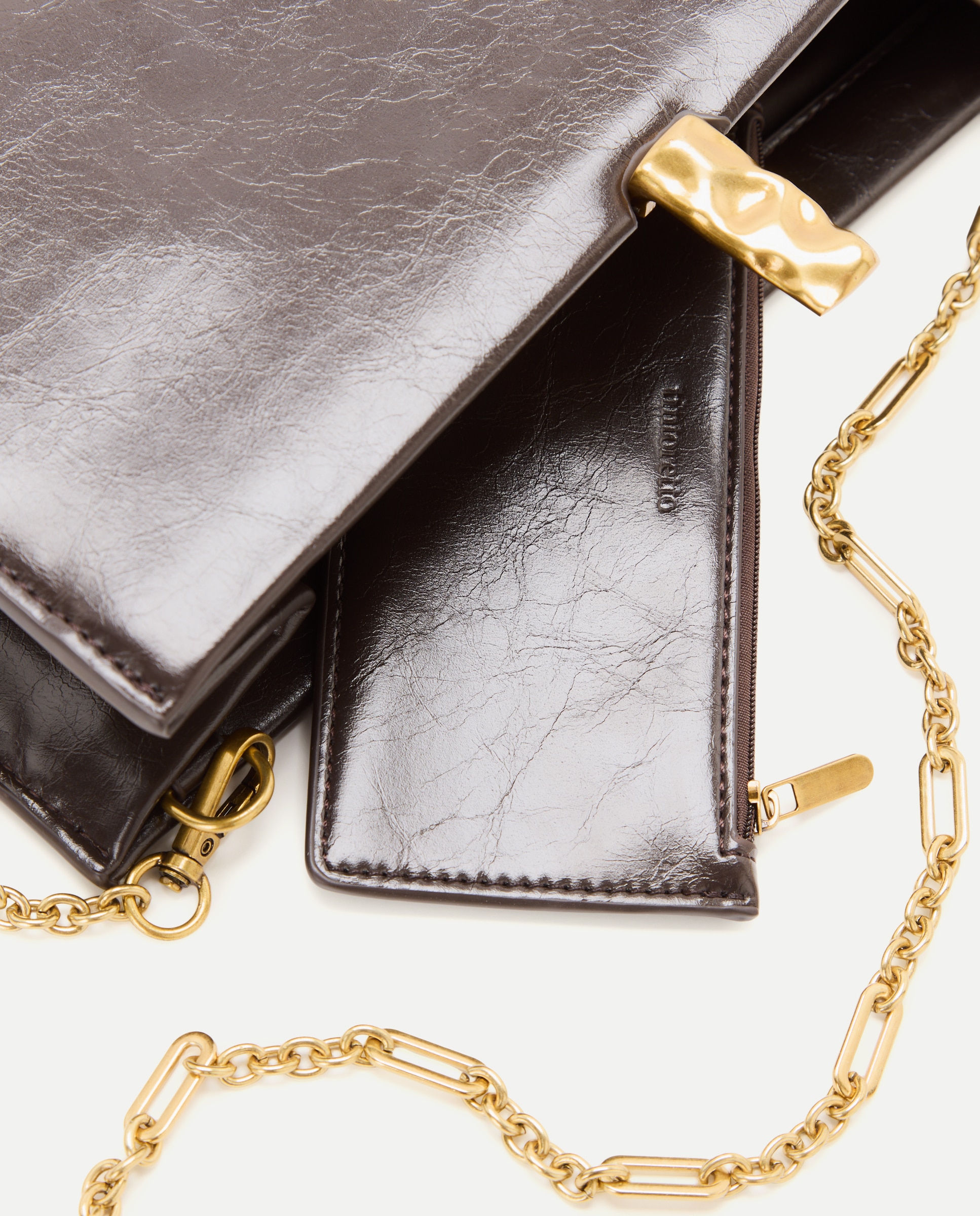 Mala Clutch de Festa com Efeito de Pele Castanho-3