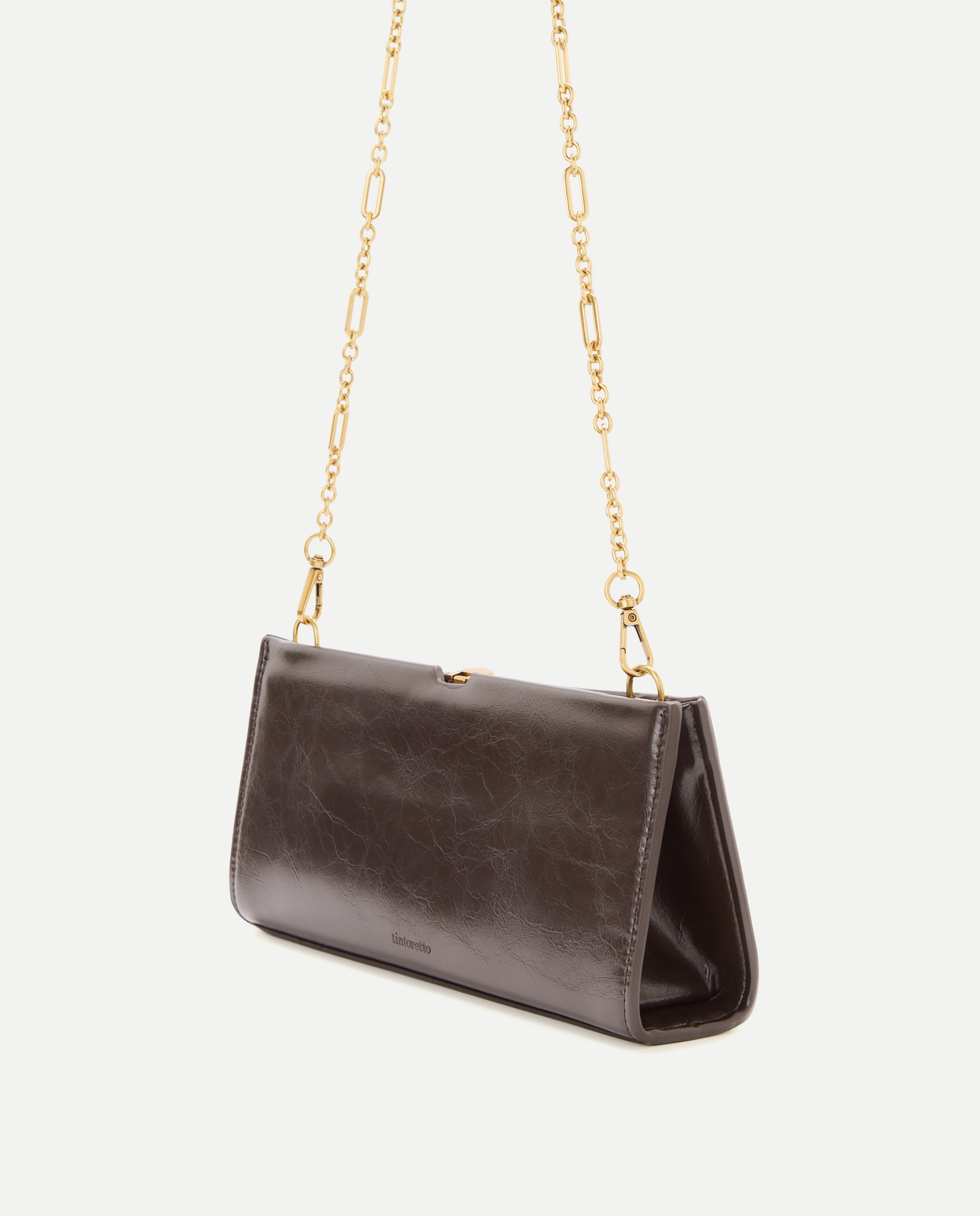 Mala Clutch de Festa com Efeito de Pele Castanho-6