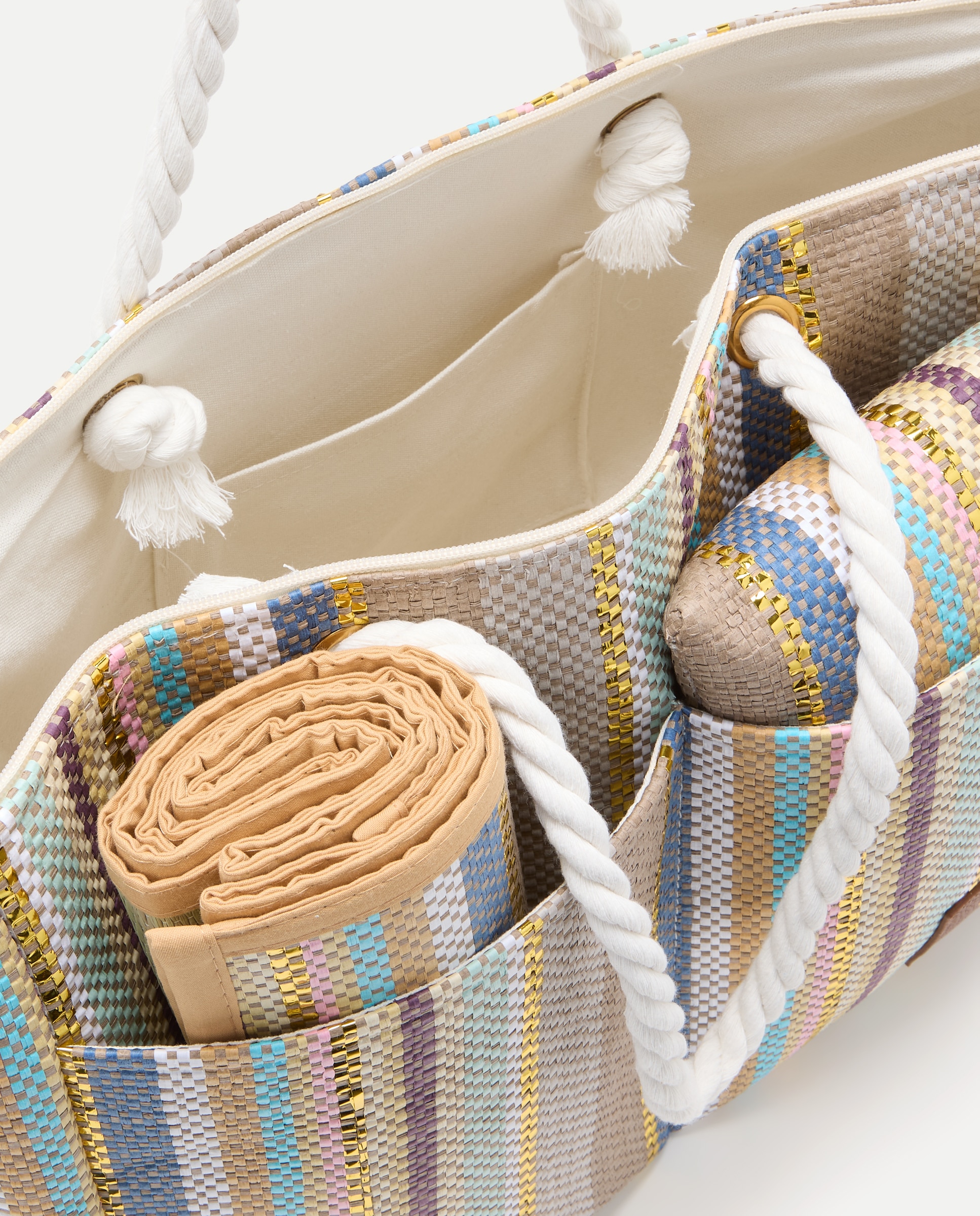 Saco de Praia com Esteira e Almofada Vison Claro-3