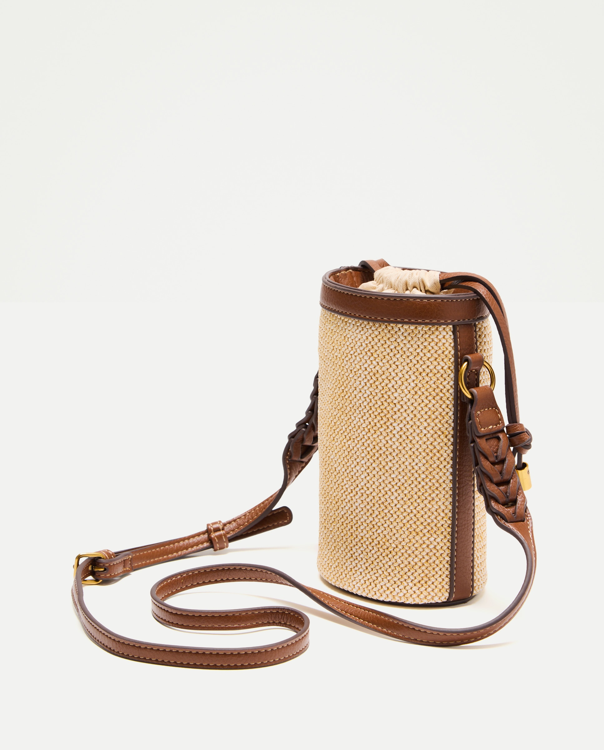 Mala Tipo Bucket com Efeito de Ráfia Bege-2