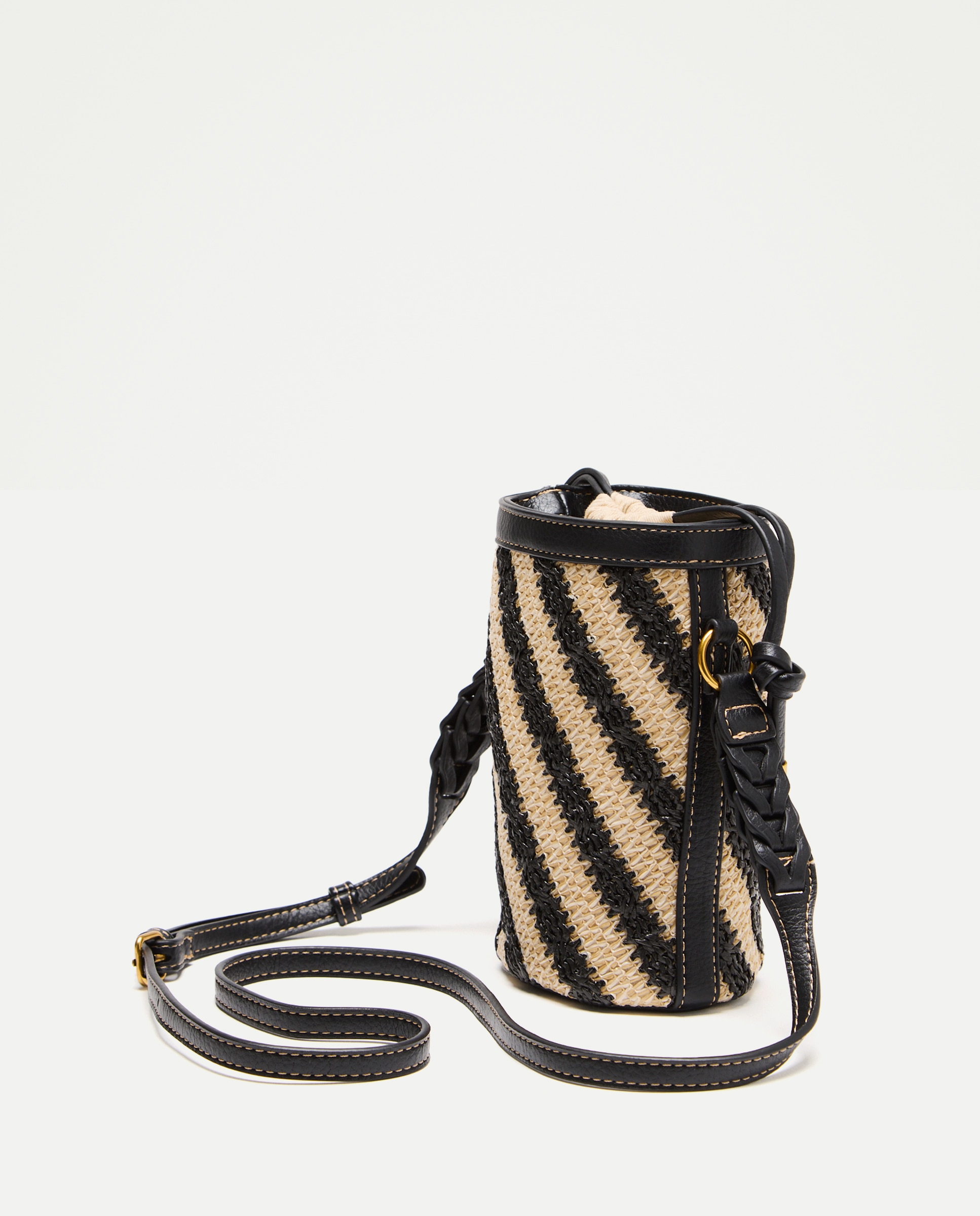 Mala Tipo Bucket com Efeito de Ráfia Preto-2