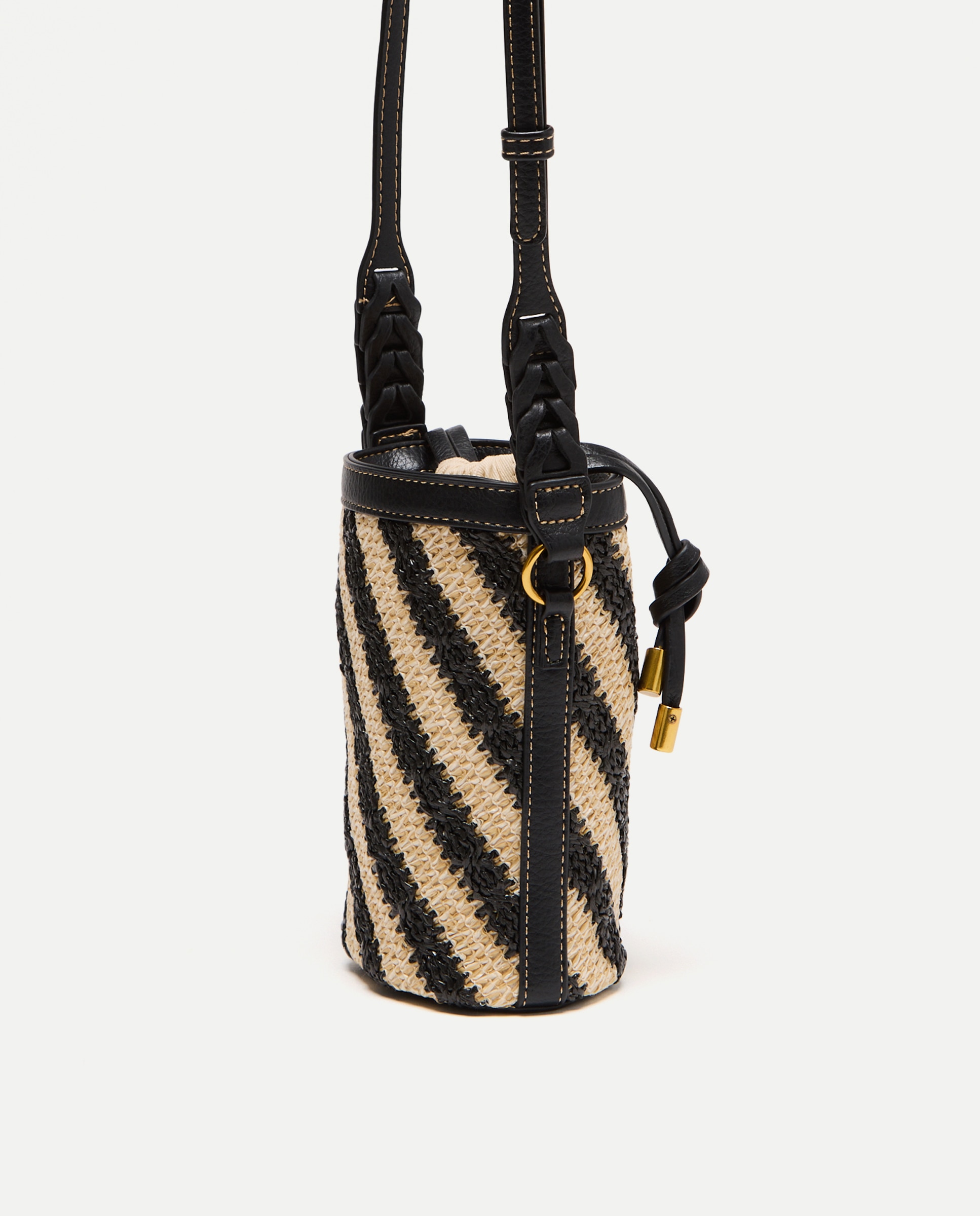 Mala Tipo Bucket com Efeito de Ráfia Preto-3