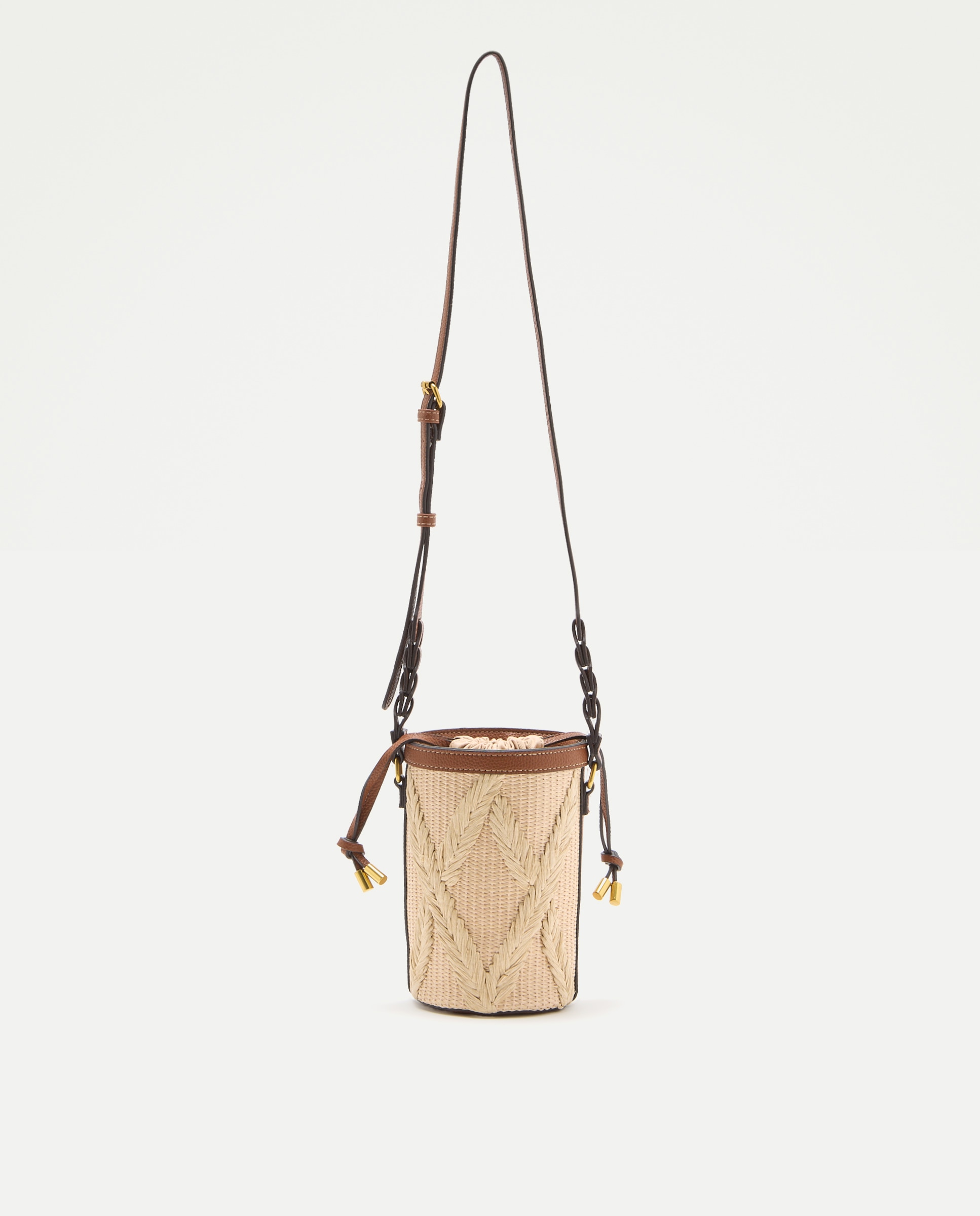 Mala Tipo Bucket com Efeito de Ráfia Castanho-claro-1