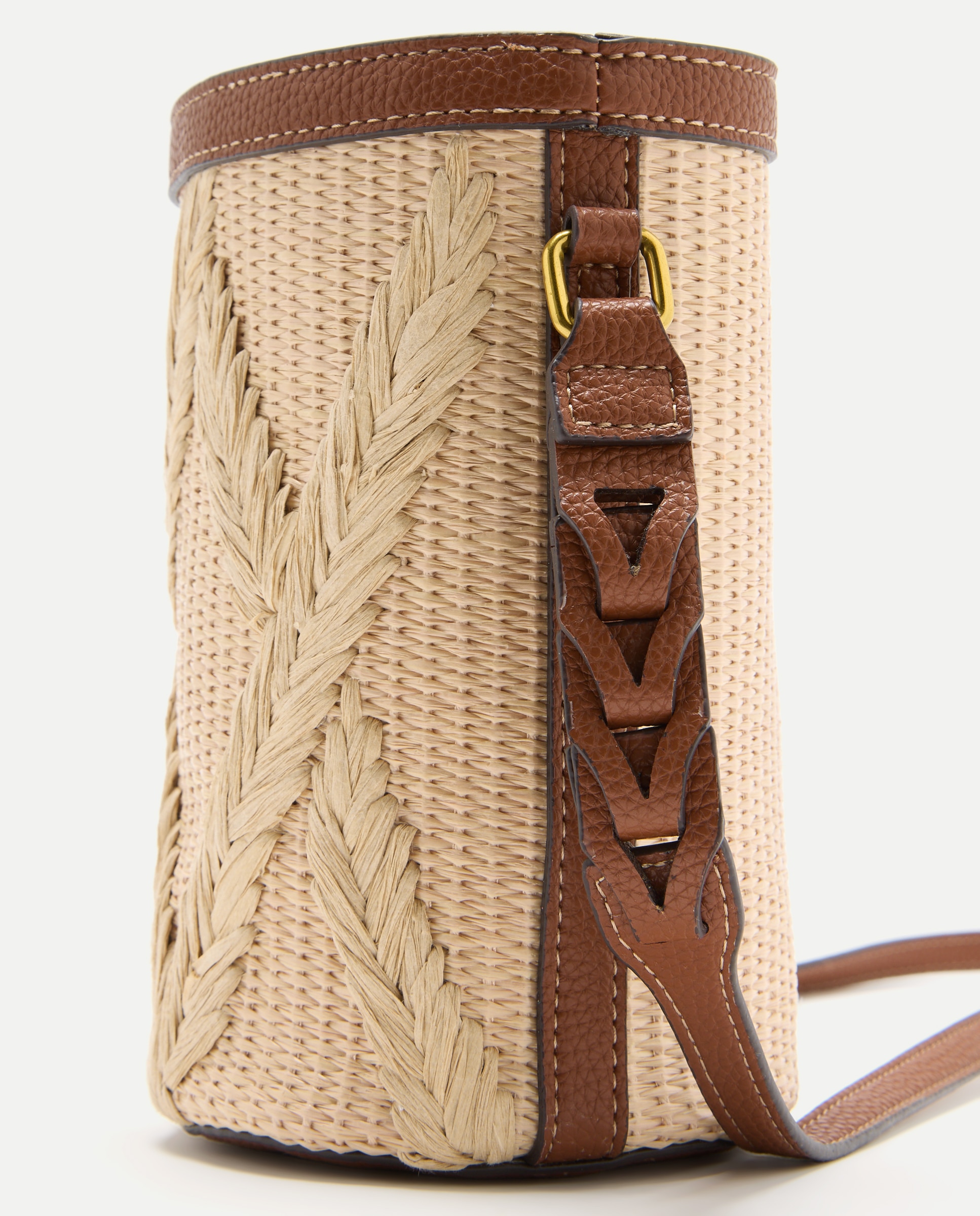 Mala Tipo Bucket com Efeito de Ráfia Castanho-claro-3