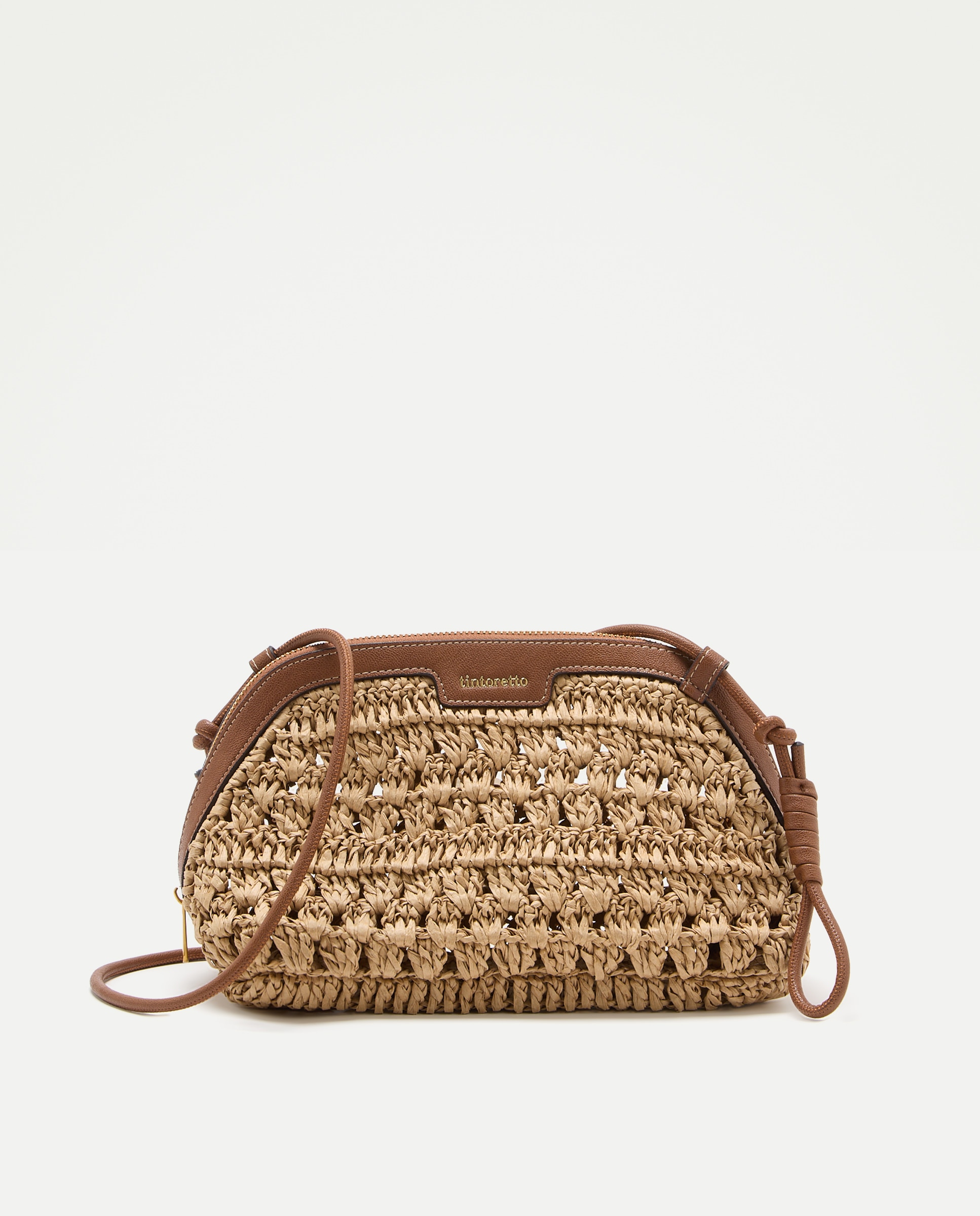 Bolso bandolera efecto rafia - Tintoretto - Chocolate Tostado-1