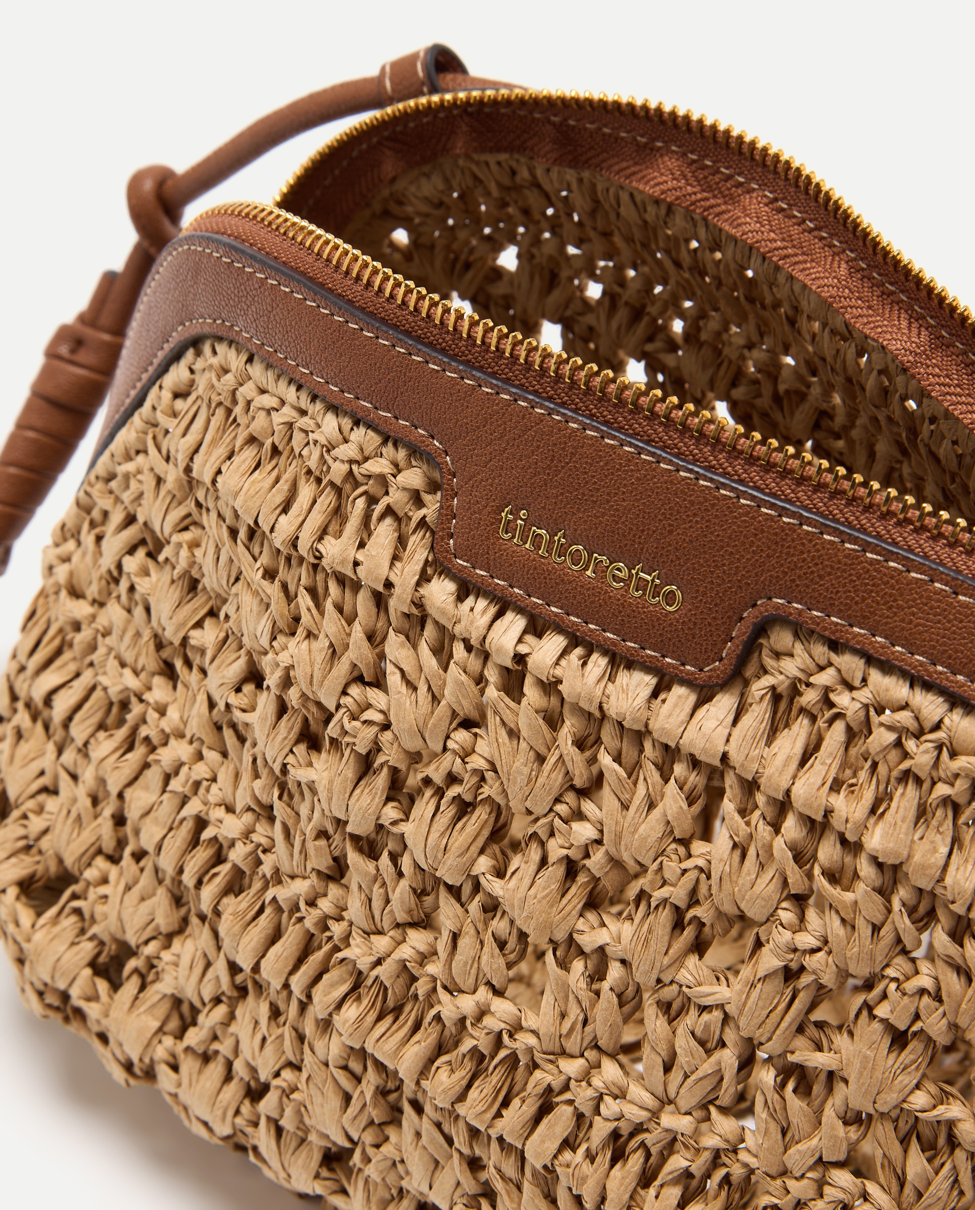 Bolso bandolera efecto rafia - Tintoretto - Chocolate Tostado-4
