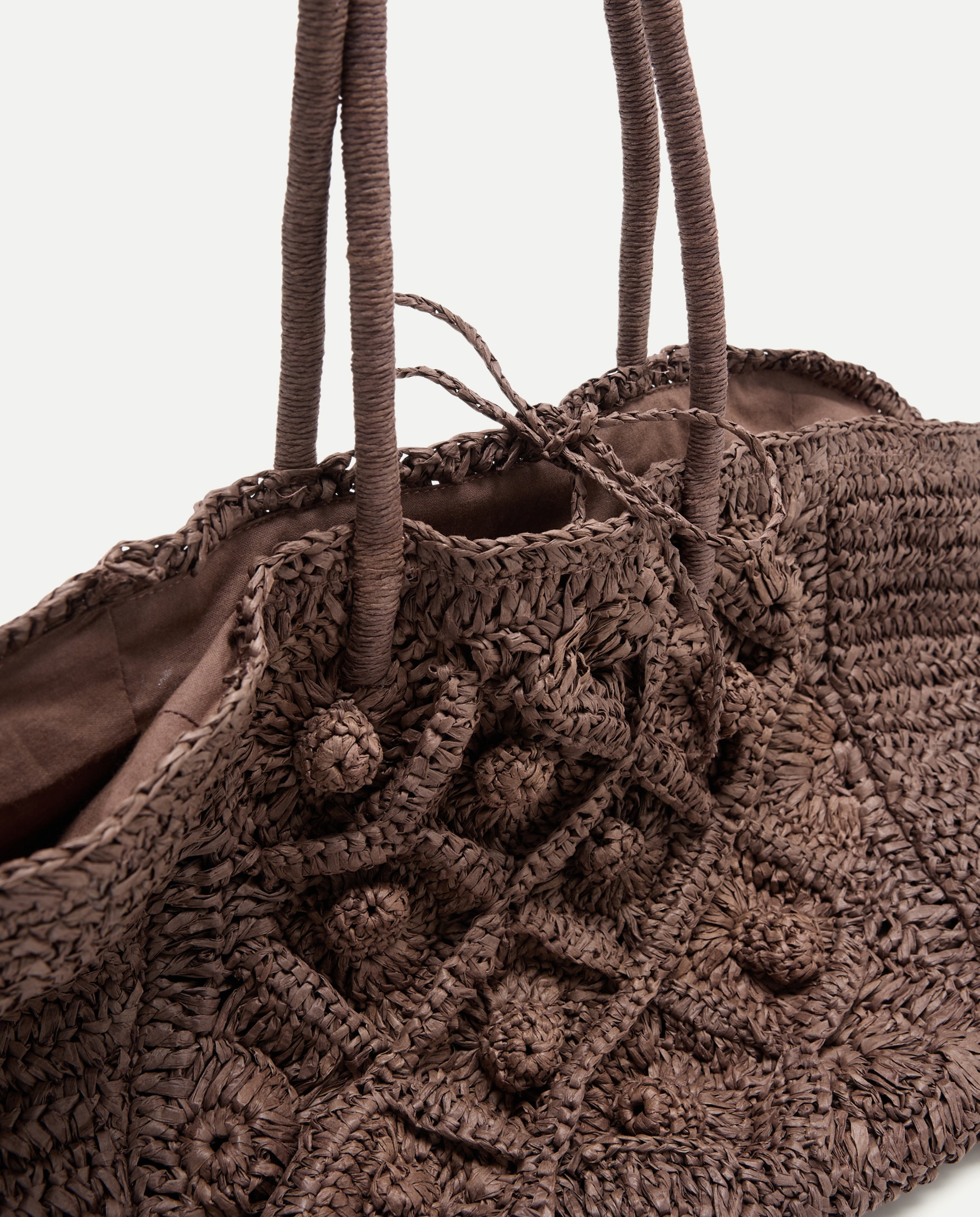 Mala Shopper Grande com Efeito de Ráfia aos Losangos Chocolate-3