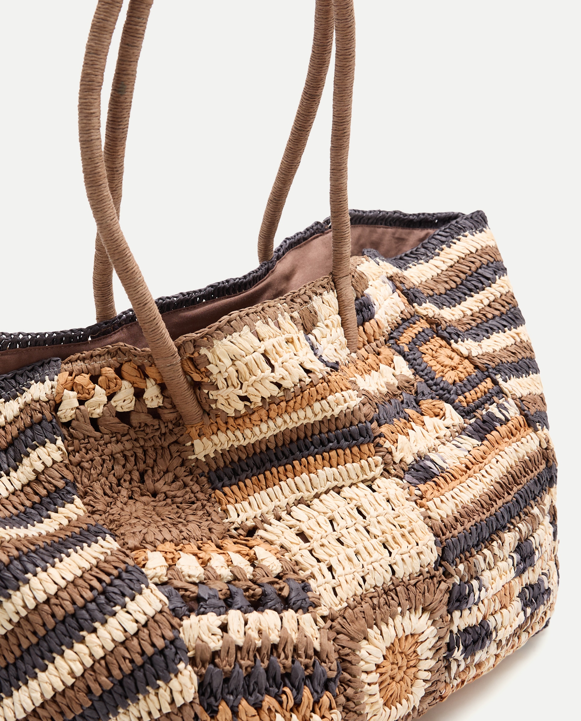 Mala Shopper de Fibras Naturais com Patch Castanho-4