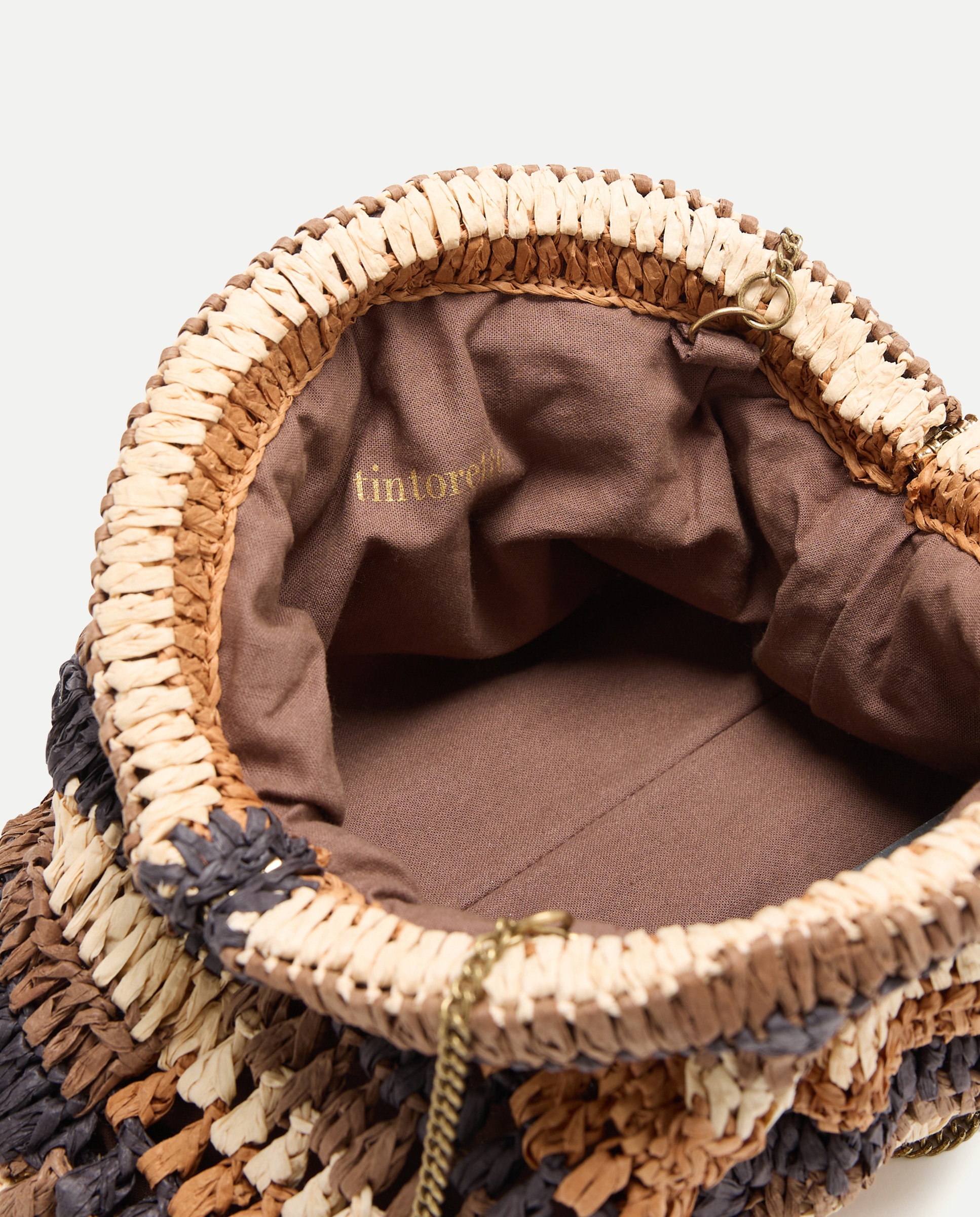 Mala Clutch com Corrente de Fibras Naturais e Patch Castanho-3