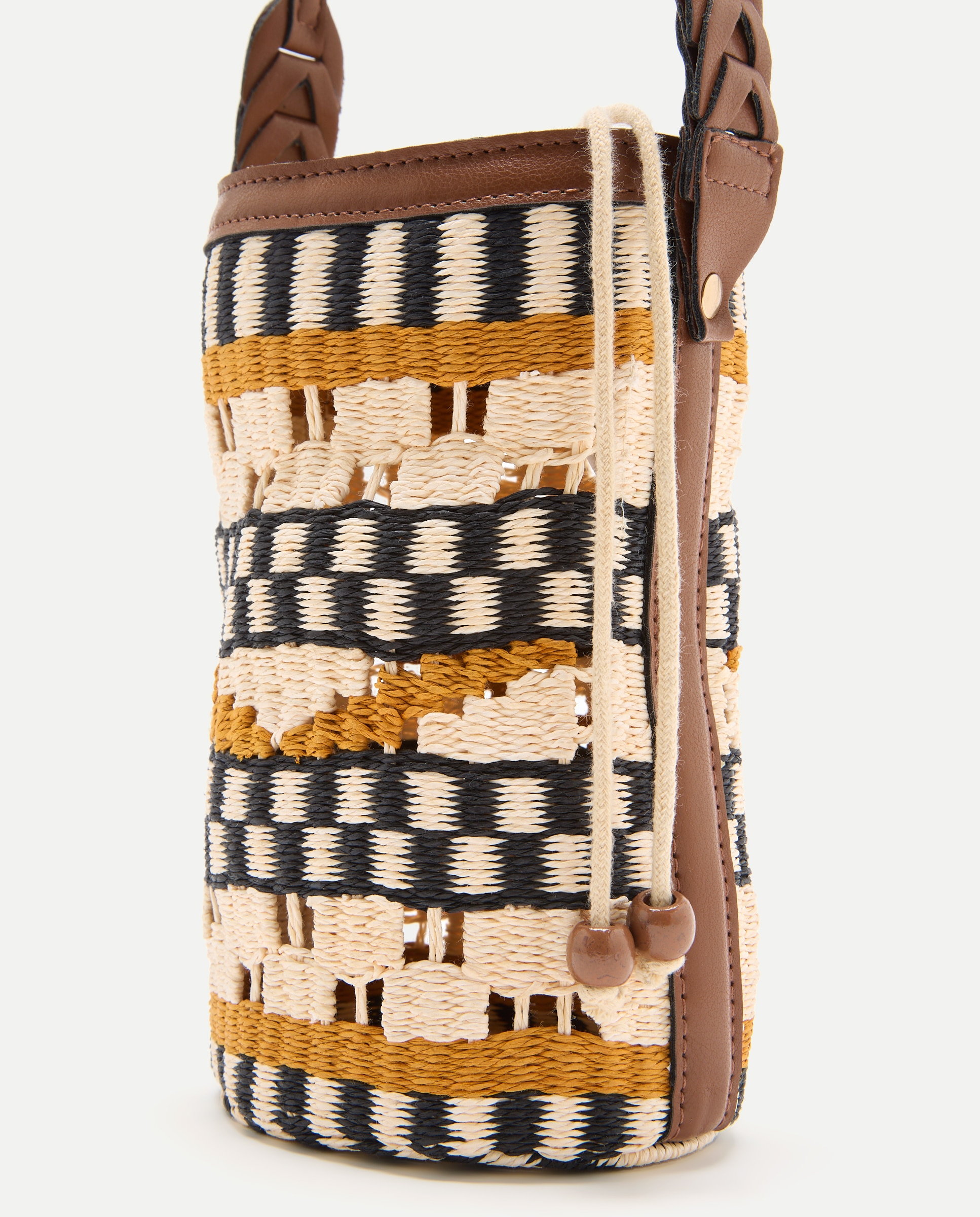 Mala Bucket com Efeito de Ráfia - Multicolor Branco-3