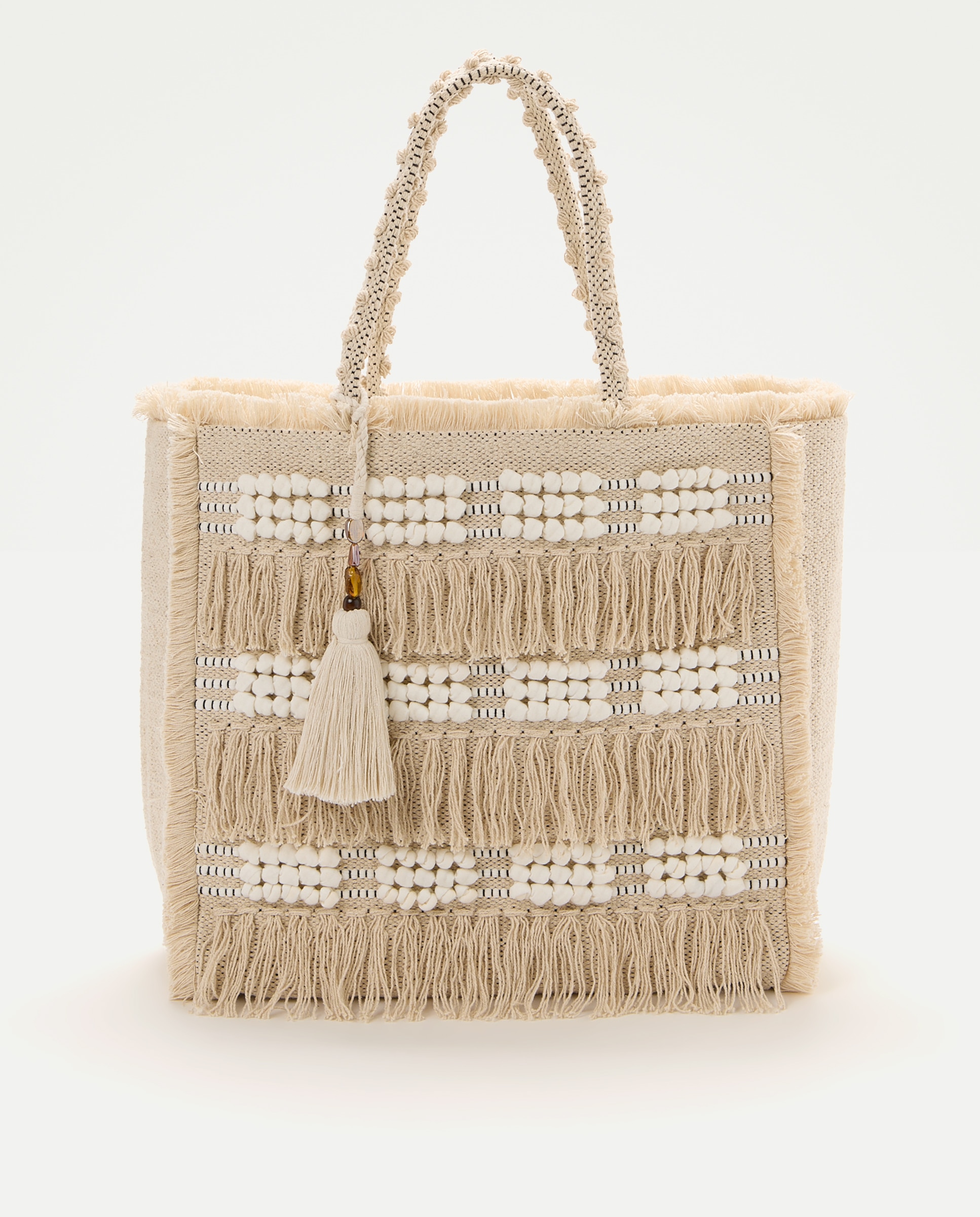 Bolso shopper boho maxi de playa Blanco roto