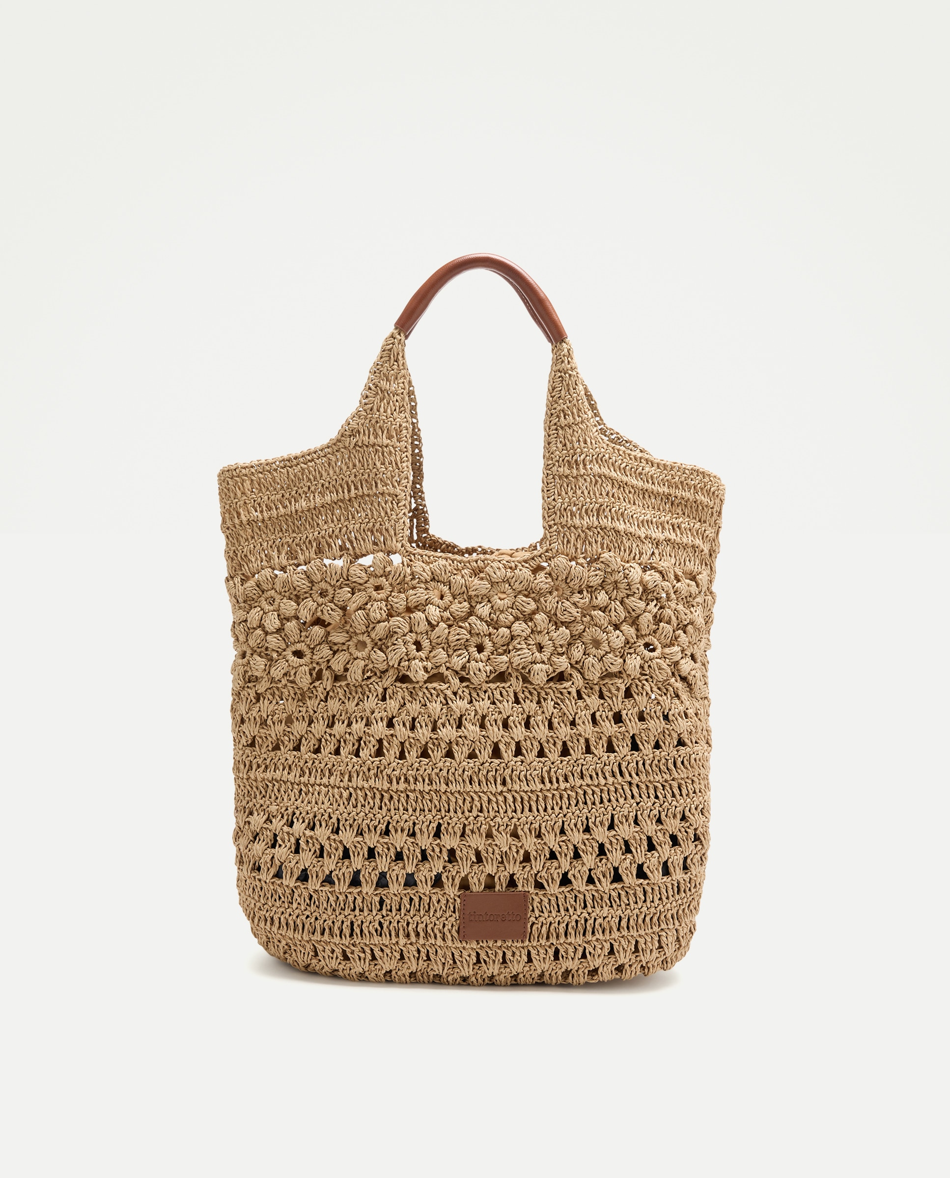 Imagem 0 de Mala Shopper com Efeito de Ráfia e Estampado Floral