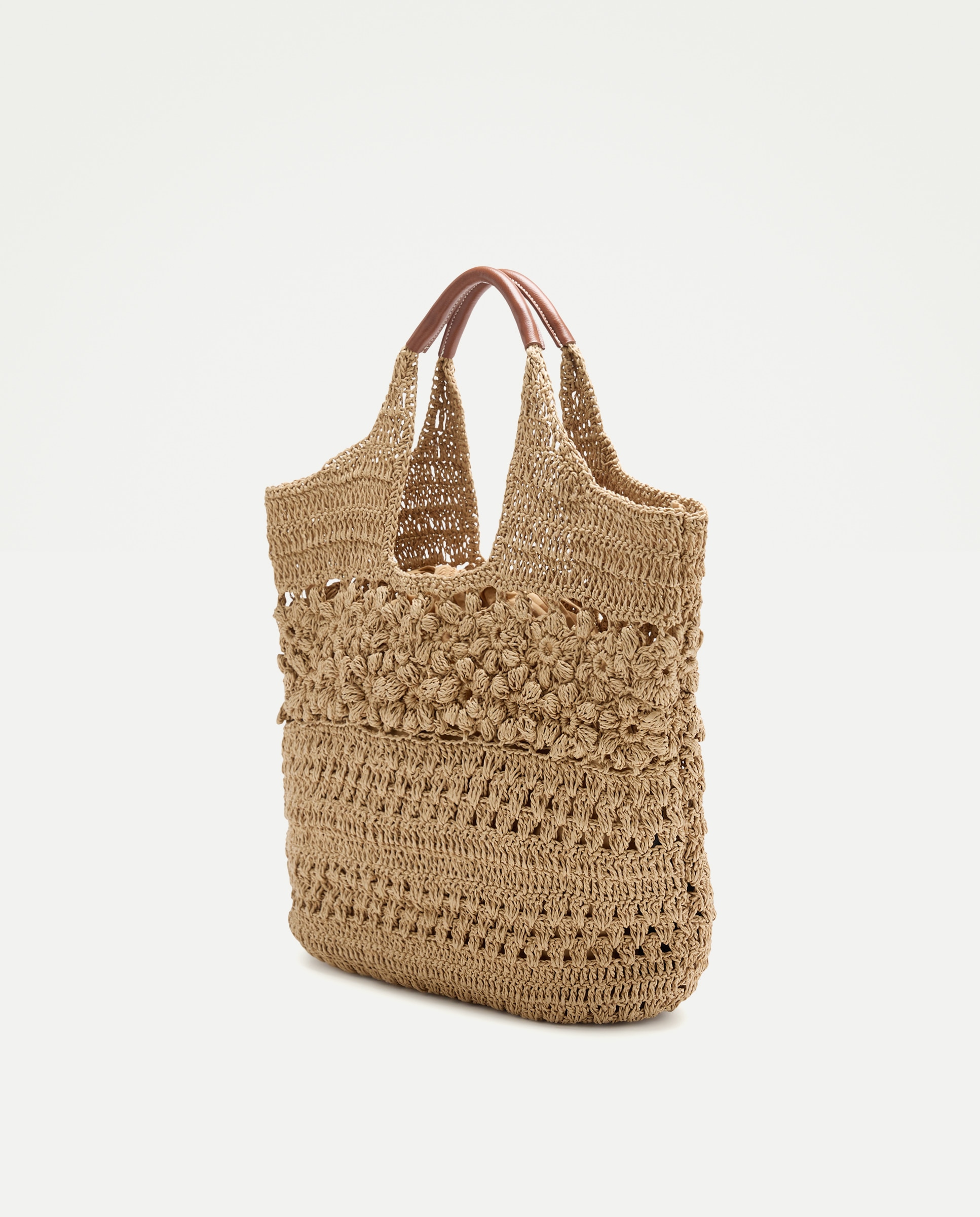 Mala Shopper com Efeito de Ráfia e Estampado Floral Torrado-2