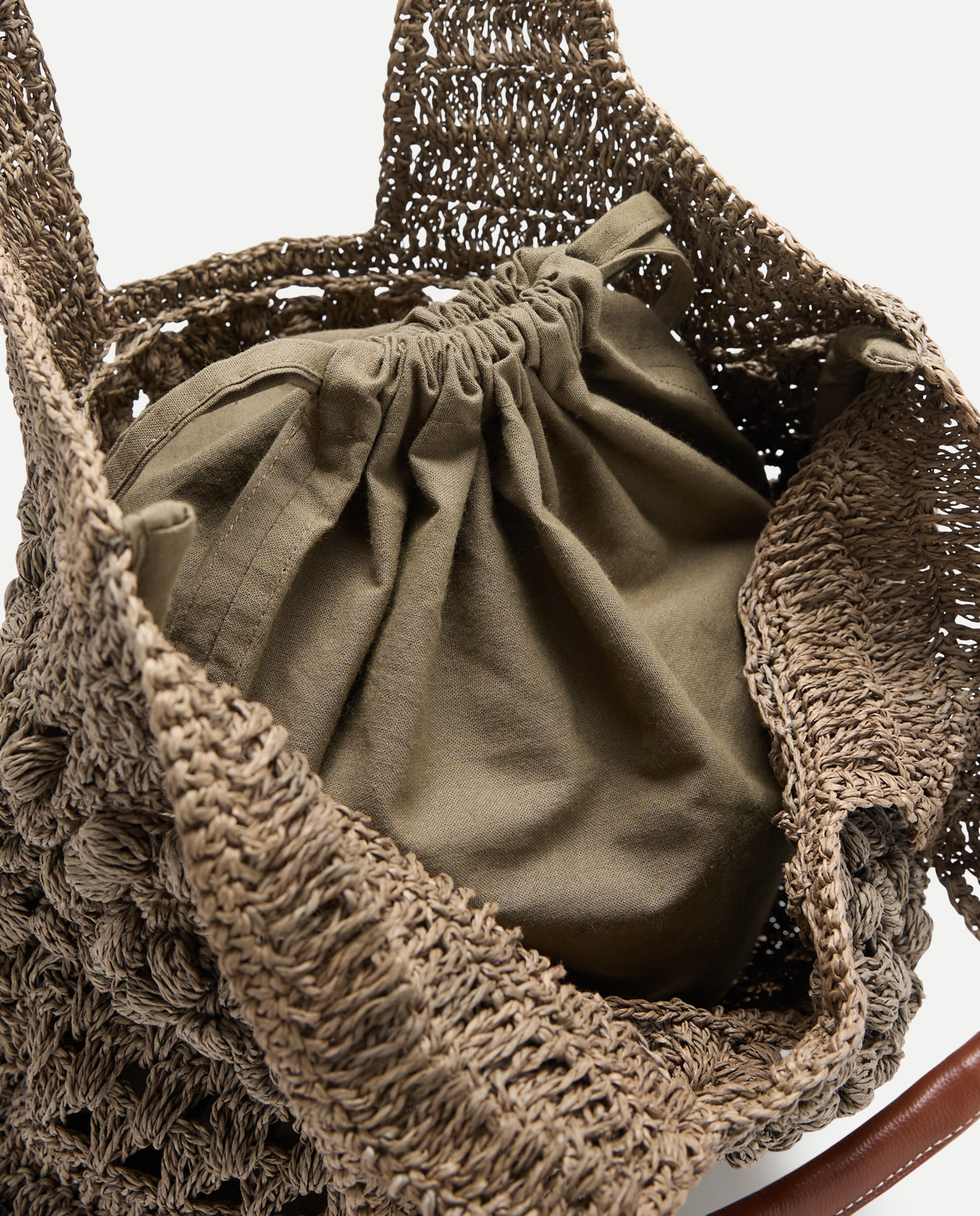 Mala Shopper Grande com Efeito de Ráfia e Estampado Floral 520 Caqui-3