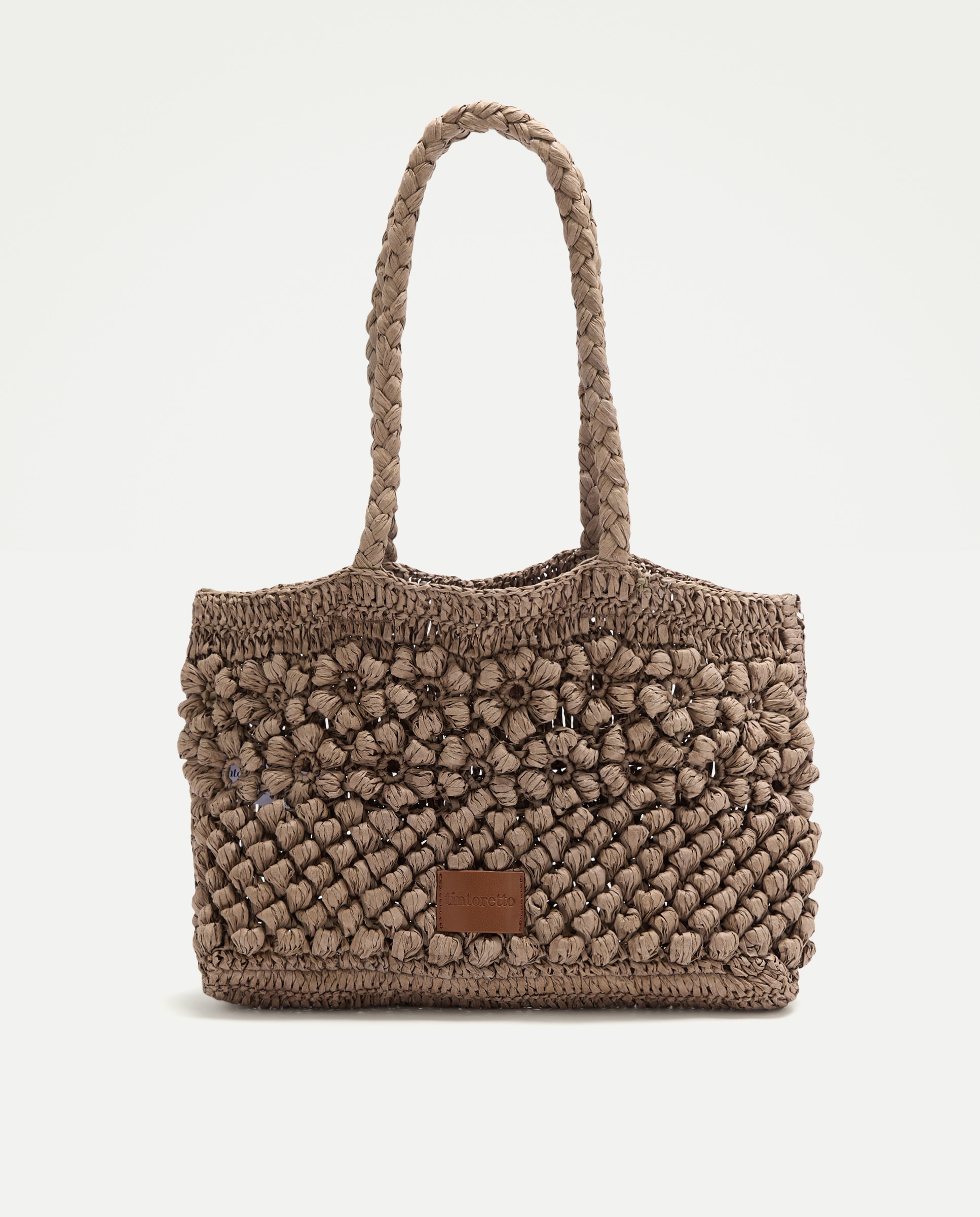 Imagem 0 de Mala Shopper Média com Efeito de Ráfia e Estampado Floral