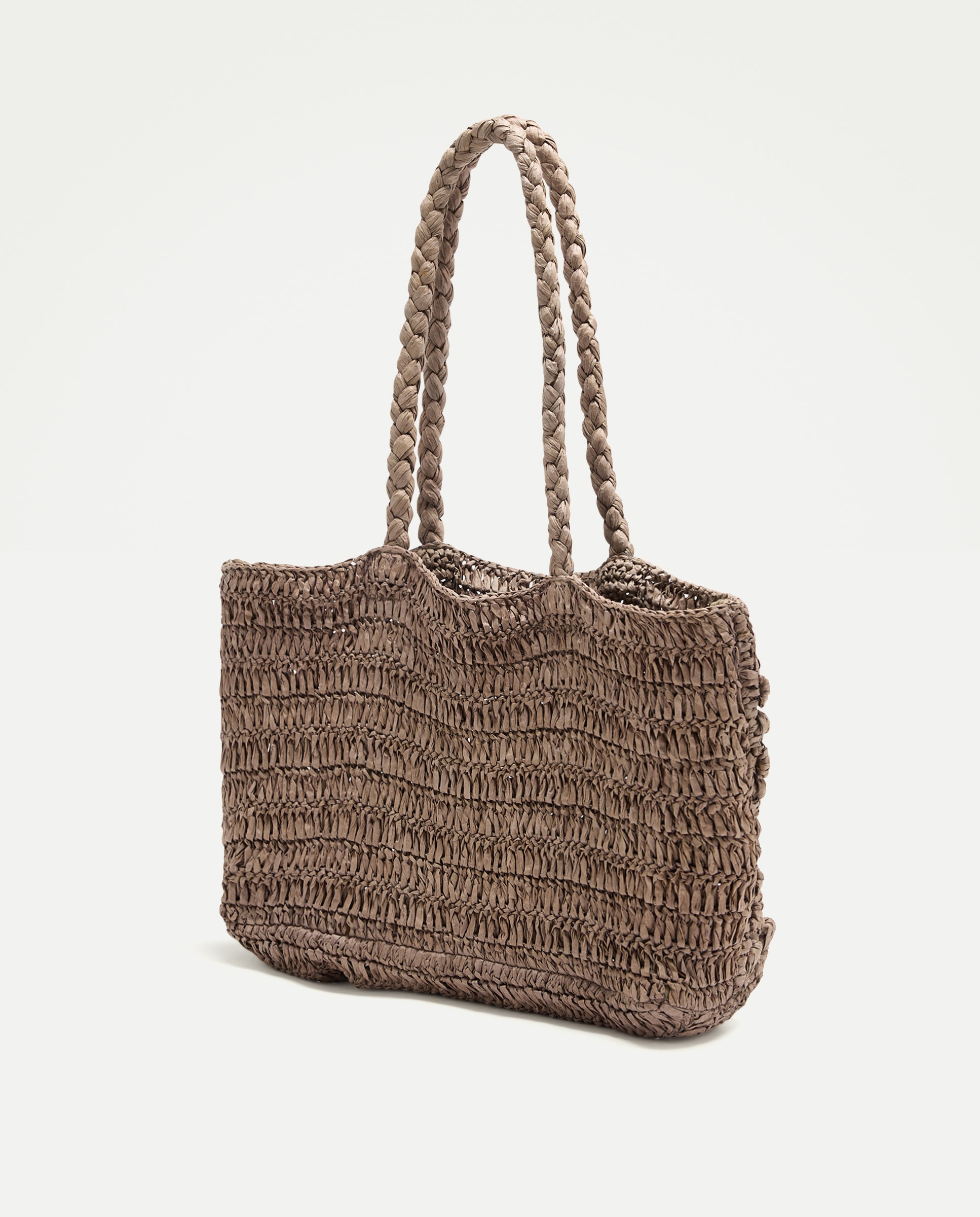 Mala Shopper Média com Efeito de Ráfia e Estampado Floral 520 Caqui-2