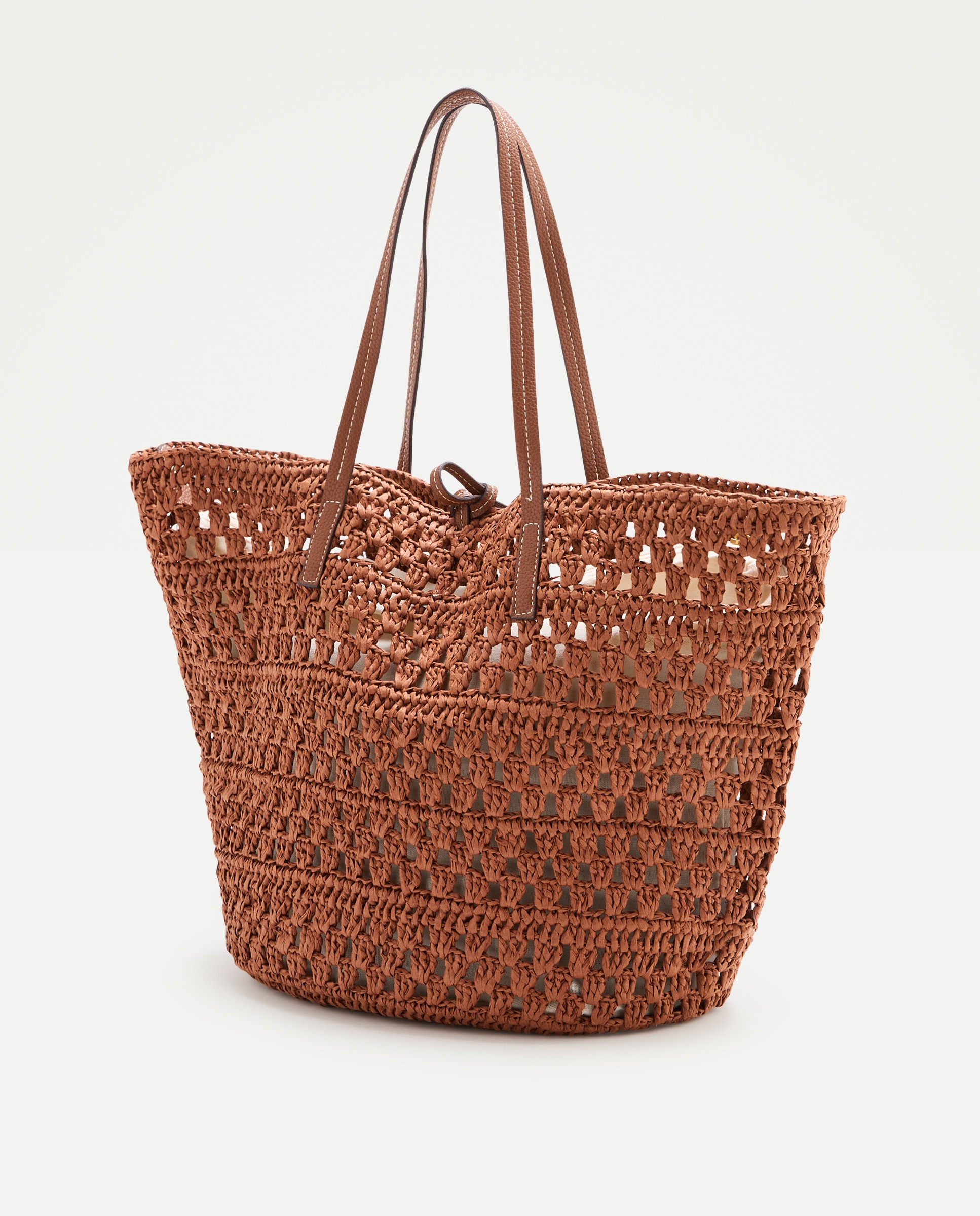 Mala Shopper com Efeito de Ráfia Laranja-queimado-2
