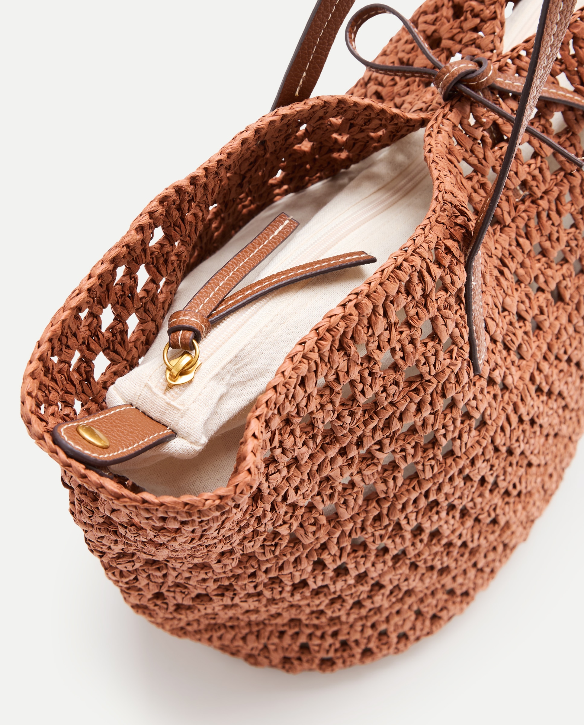 Mala Shopper com Efeito de Ráfia Laranja-queimado-3