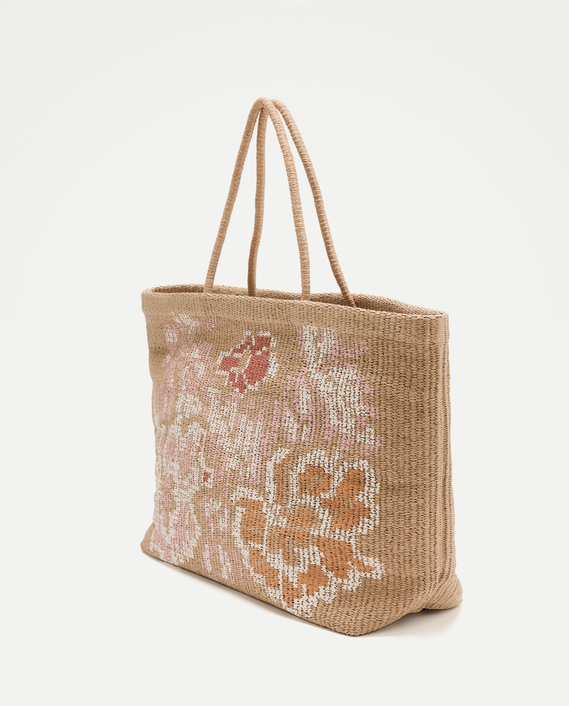Imagen 2 de Bolso maxi efecto rafia con flores - Tintoretto - Beige Beige