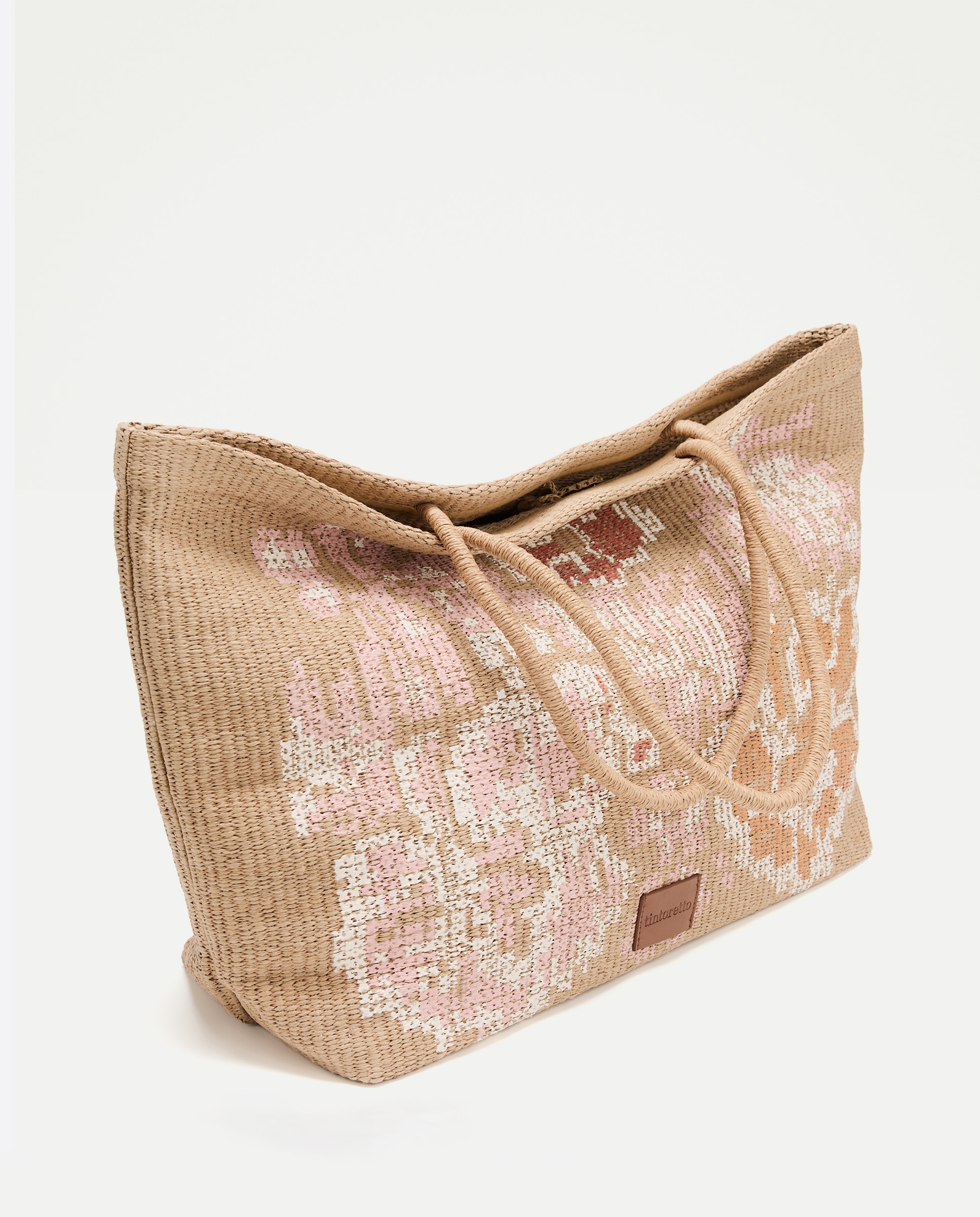 Imagen 3 de Bolso maxi efecto rafia con flores - Tintoretto - Beige Beige