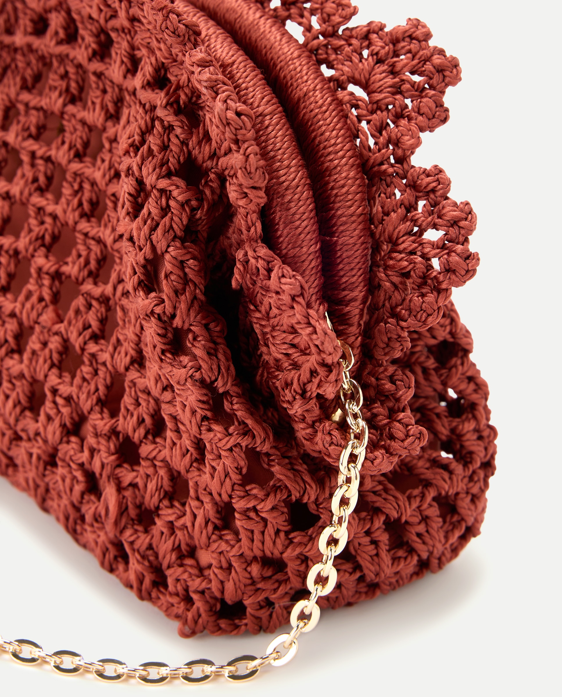 Mala de Crochet com Corrente Laranja-queimado-3