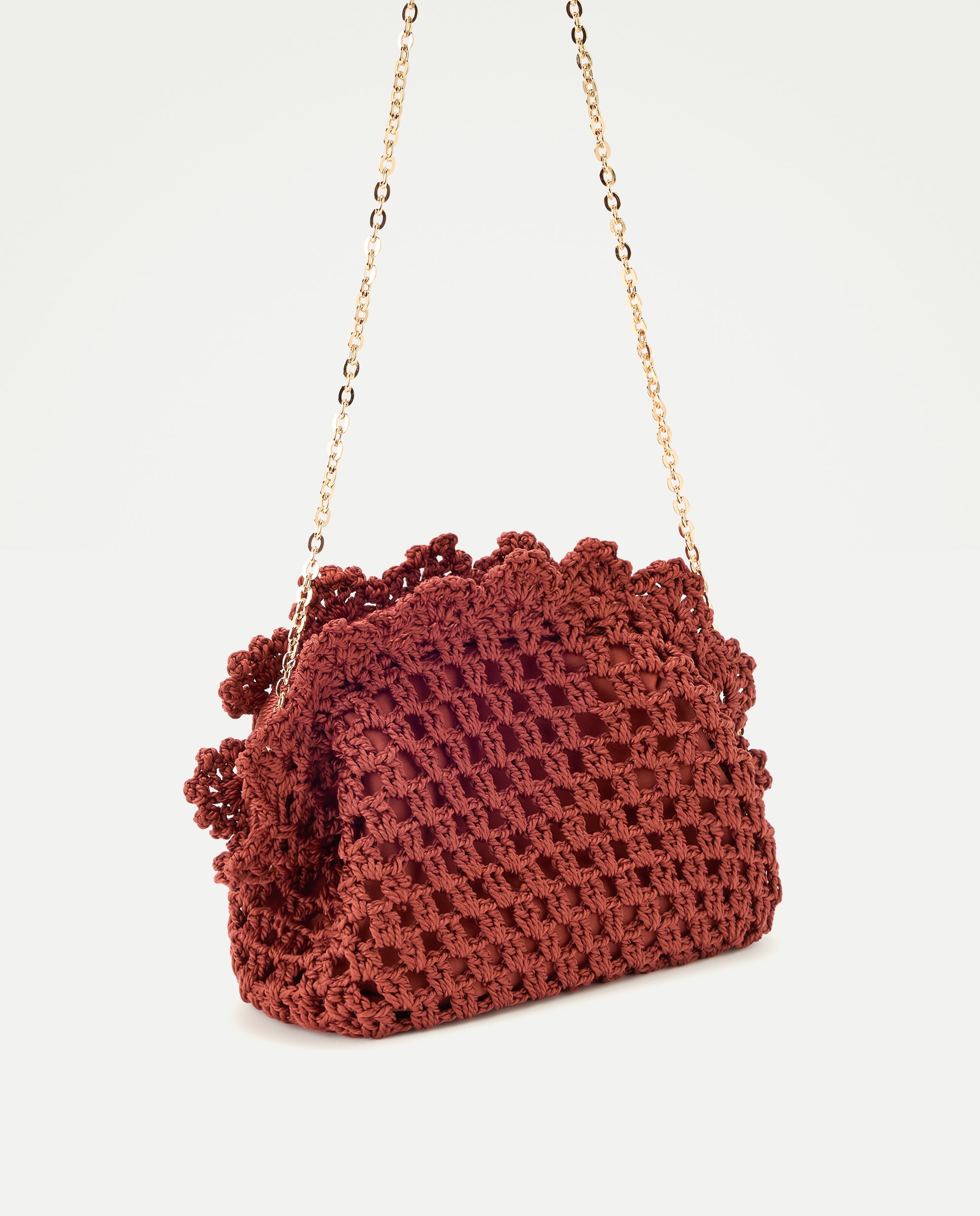 Mala de Crochet com Corrente Laranja-queimado-6
