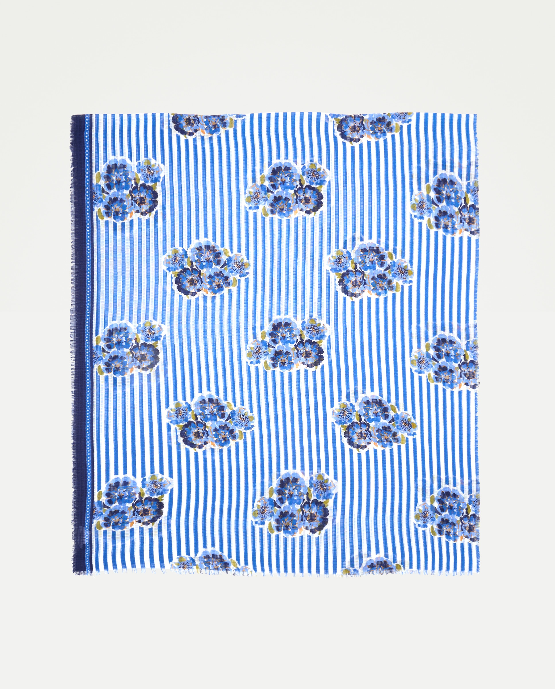 Écharpe com Estampado Floral e Risca 400 Azul-2