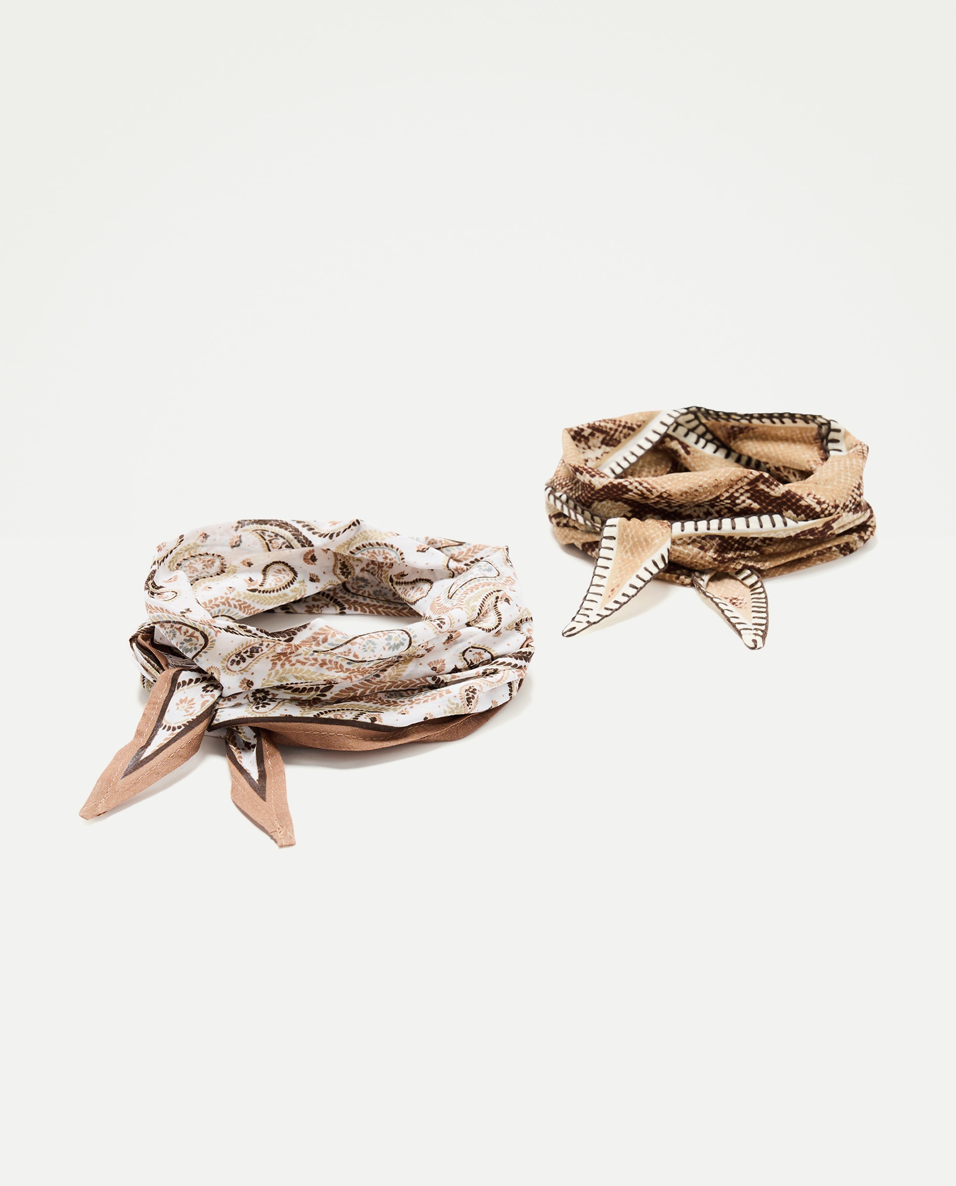 Conjunto de Lenços com Estampado Paisley e Snake 730 Camel-3