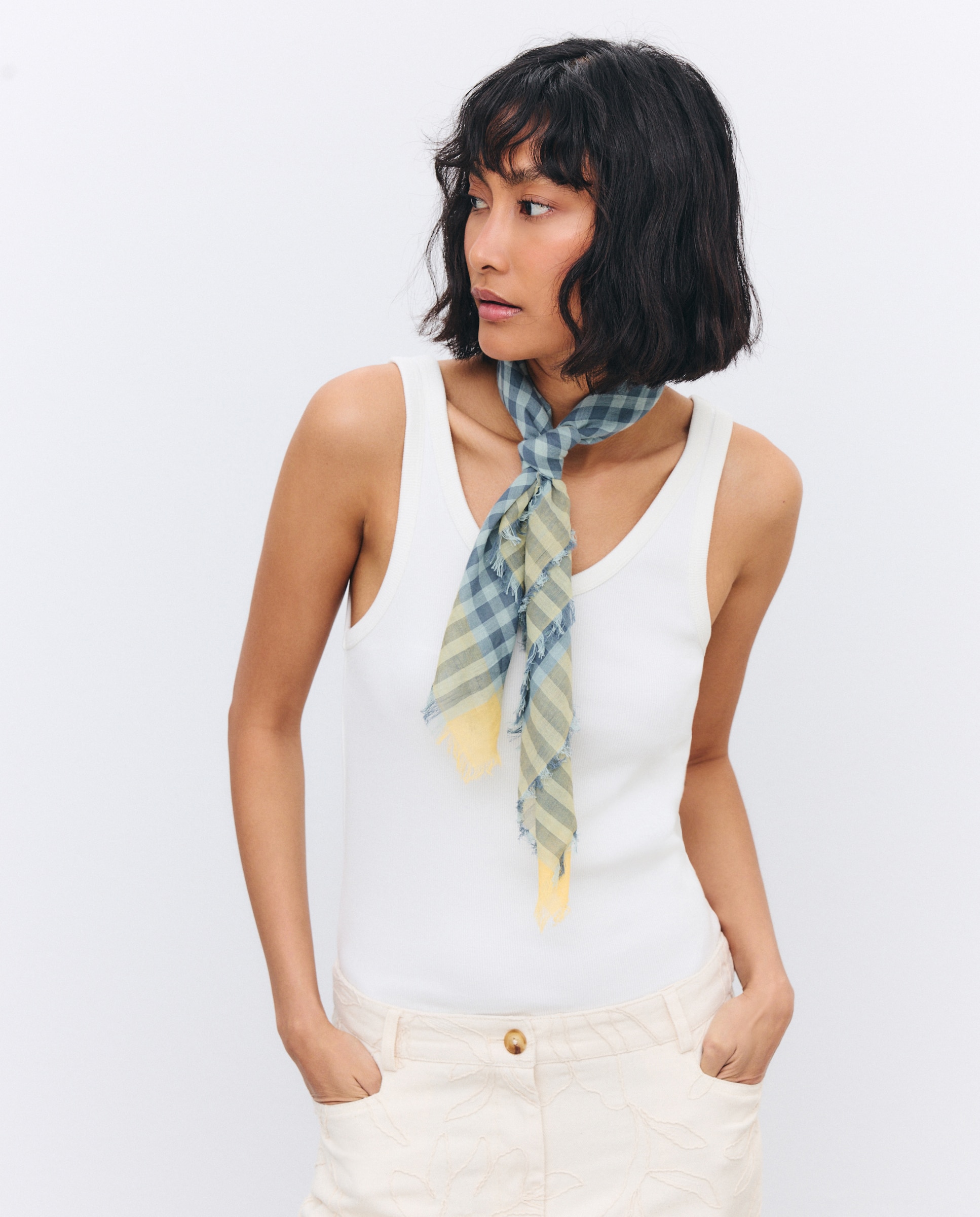 Lenço de Pescoço com Estampado Vichy 400 Azul-5