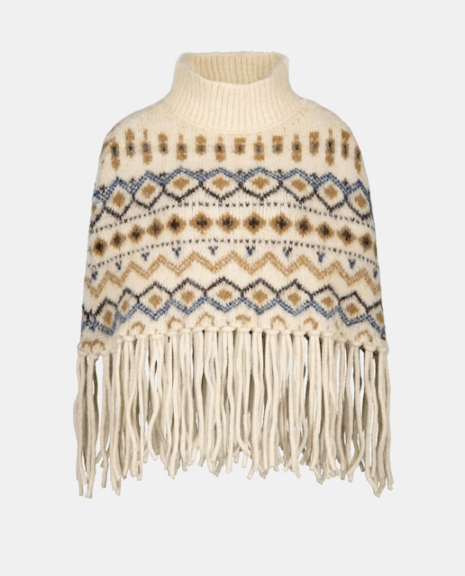 Imagem 0 de Gola Tipo Poncho com Rebordos Decorativos e Franjas