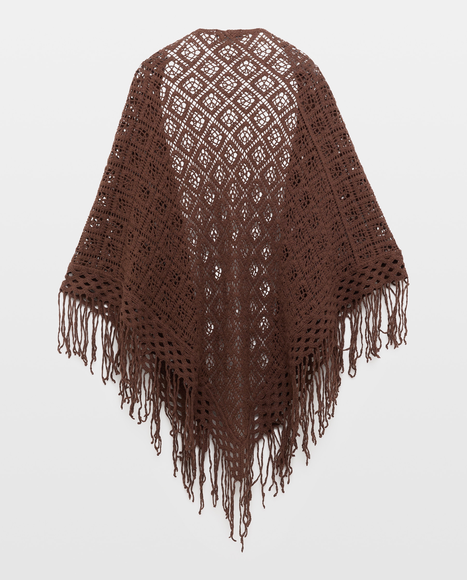 Lenço de Crochet com Franjas Chocolate-2