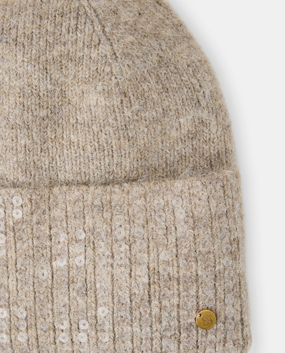 Conjunto de Gorro e Cachecol com Adorno de Lantejoulas 730 Camel-5