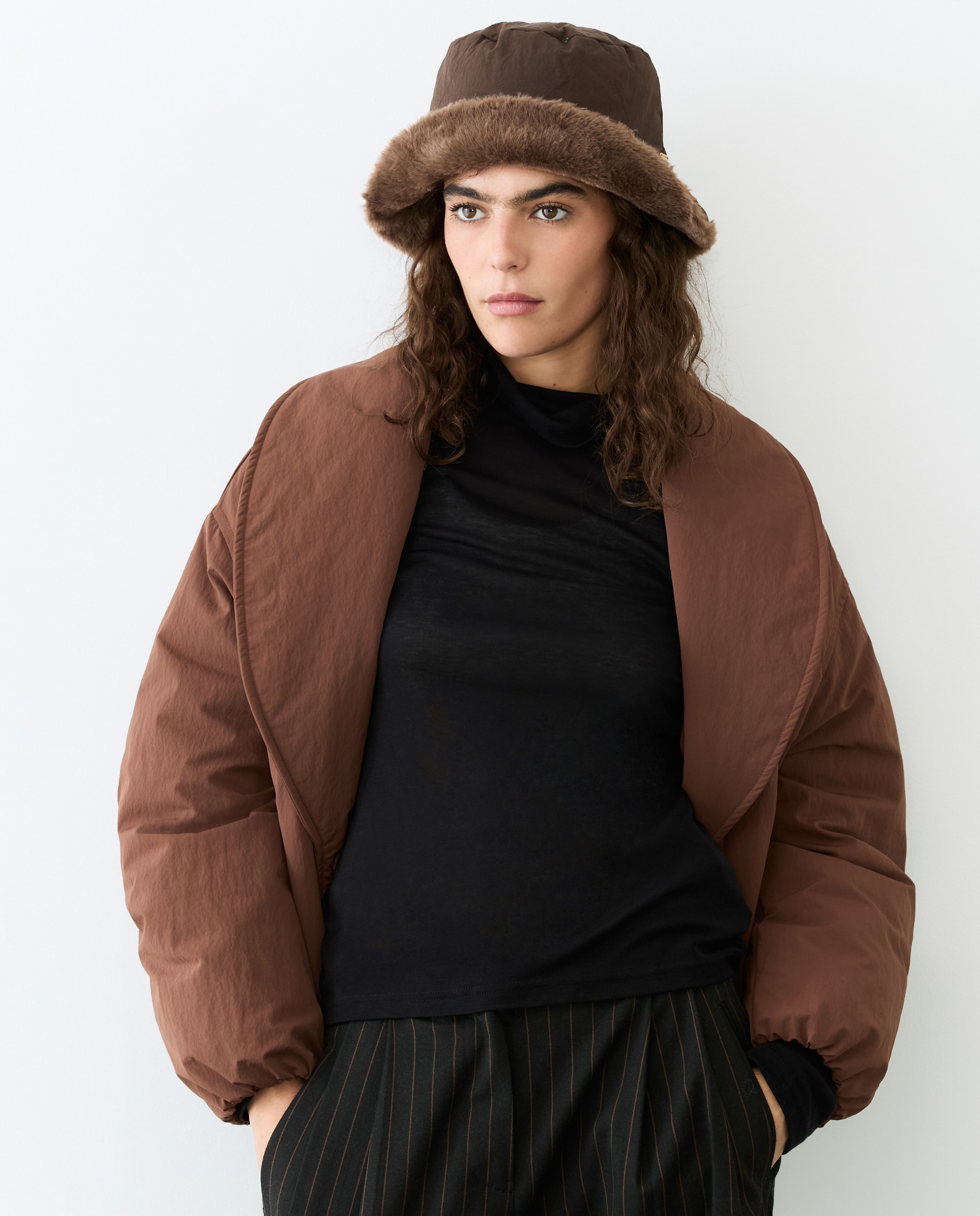 Gorro acolchado con pelo reversible - Tintoretto - Marrón Marrón-3