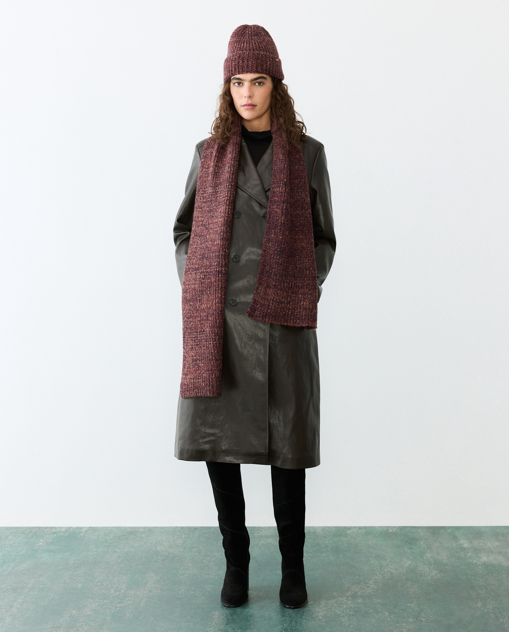 Conjunto de Gorro e Cachecol - Melange Bordeaux-6