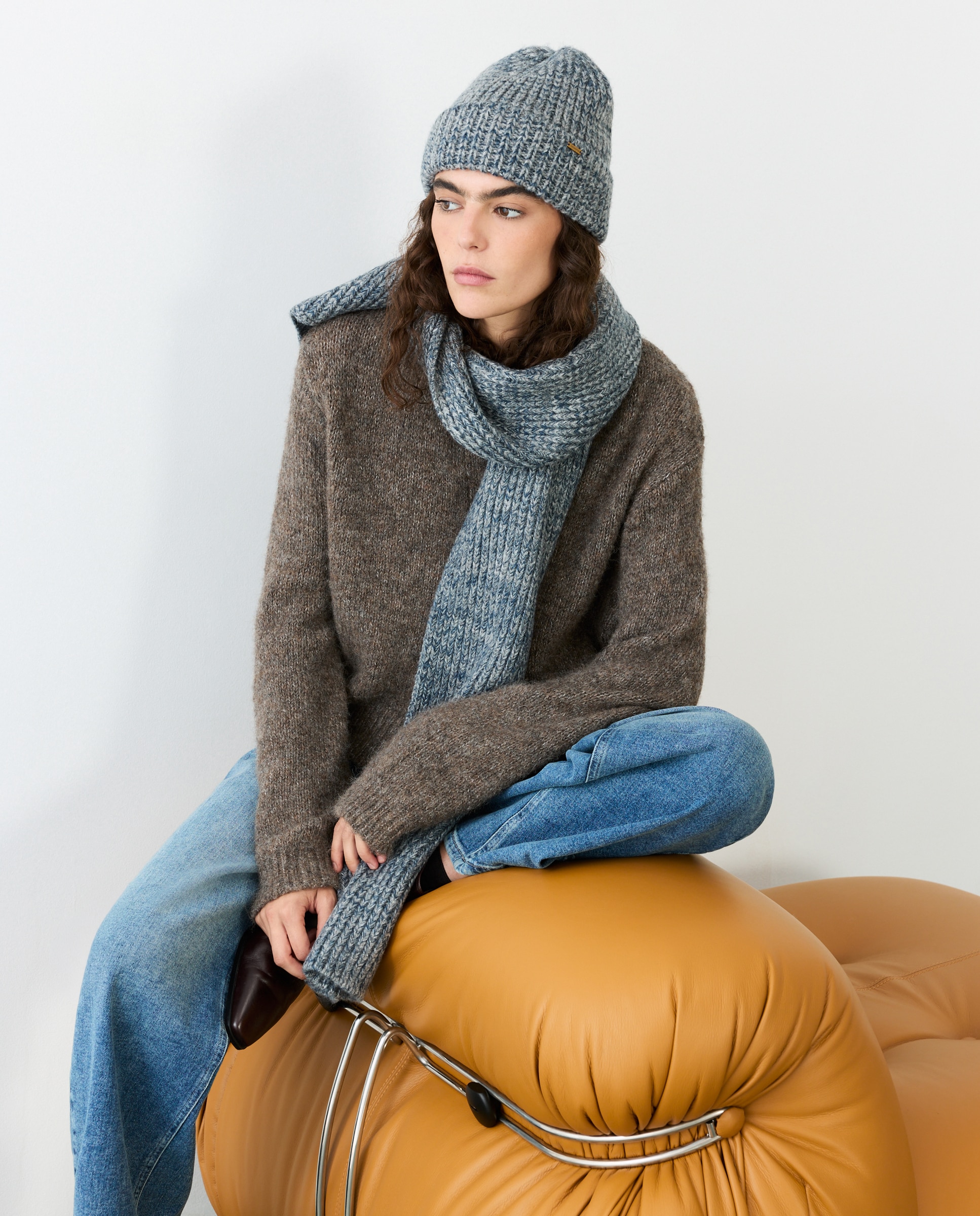 Conjunto de Gorro e Cachecol - Melange 820 Cinzento Médio-6