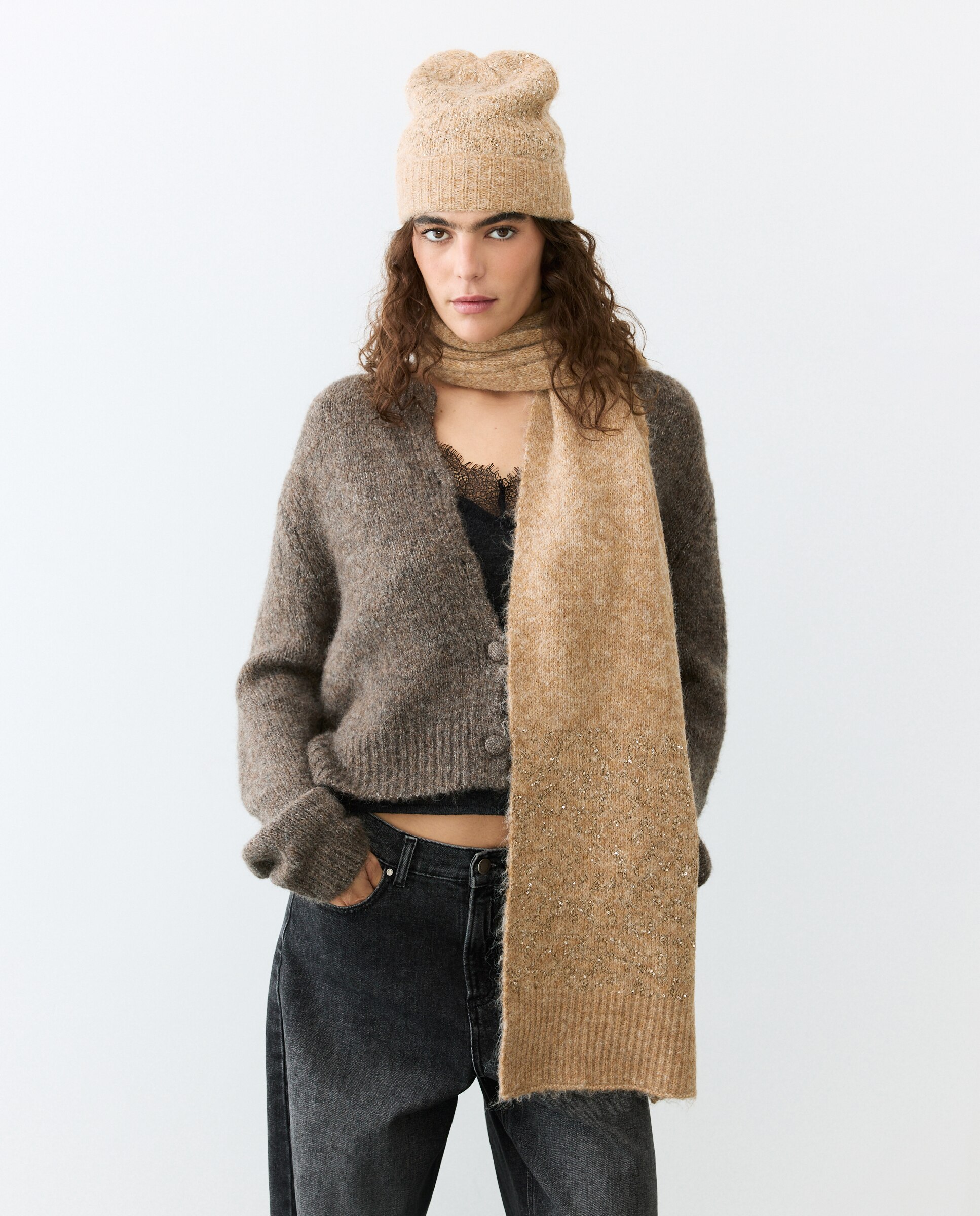 Imagen 4 de Set gorro y bufanda con lentejuelas - Tintoretto - Beige Beige