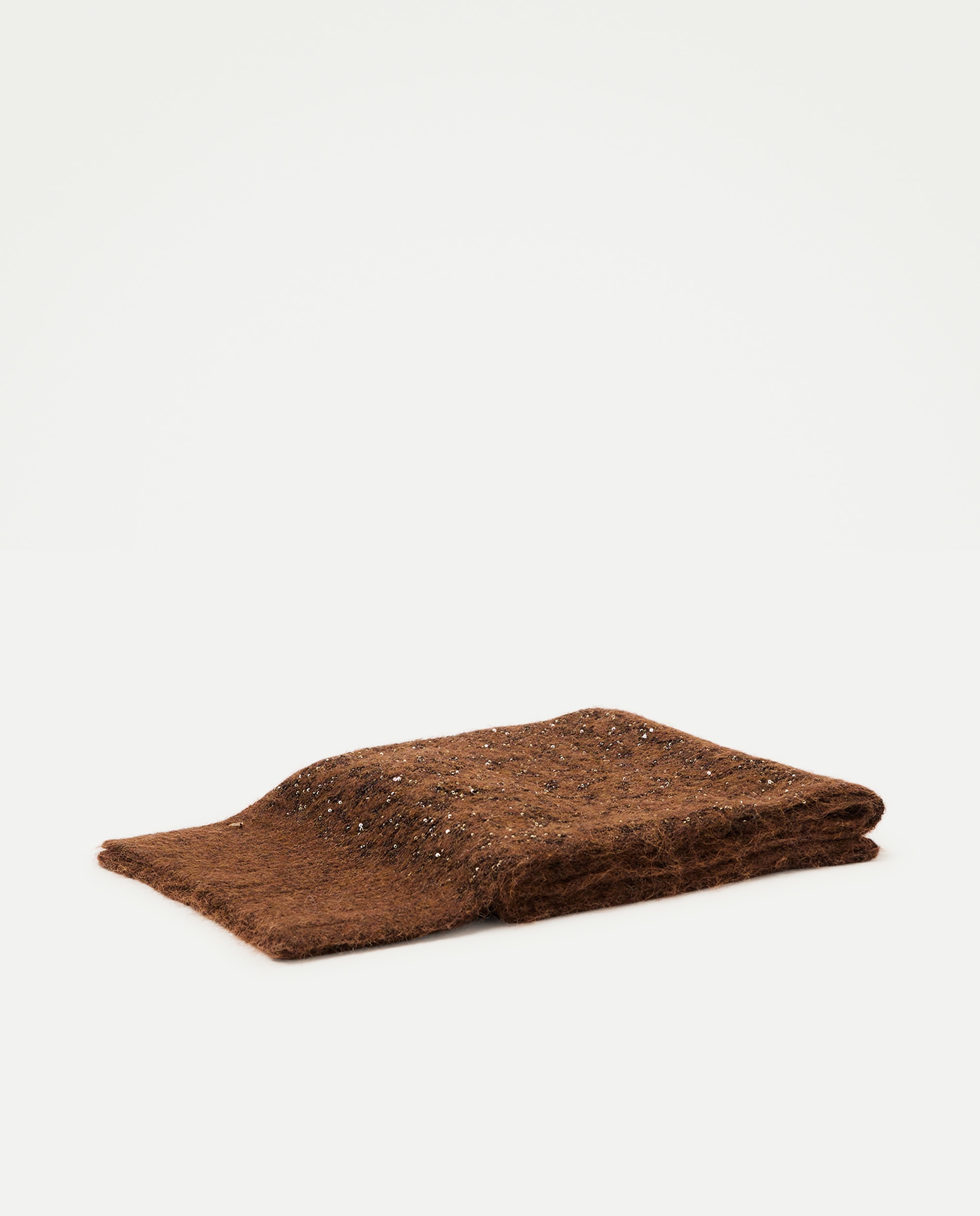 Conjunto de Gorro e Cachecol com Lantejoulas Castanho-2