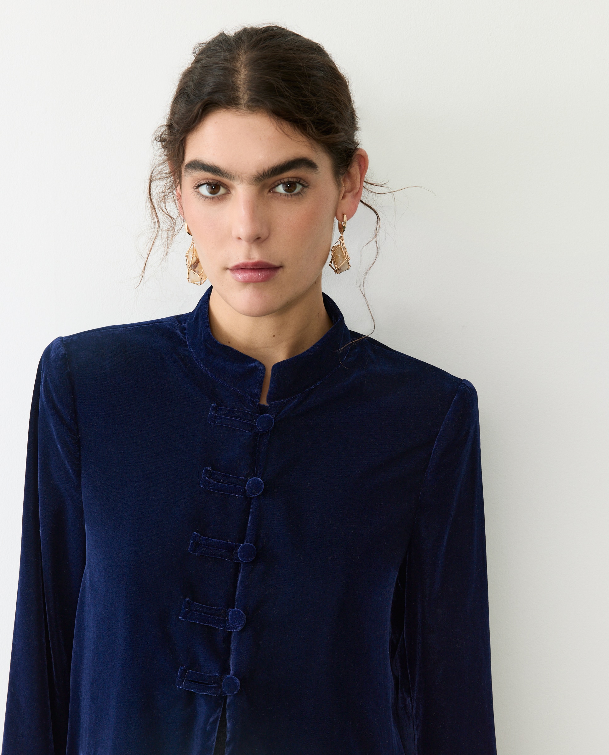 Abrigo de mujer midi tercipelo - Tintoretto - Azul marino Azul marino-2