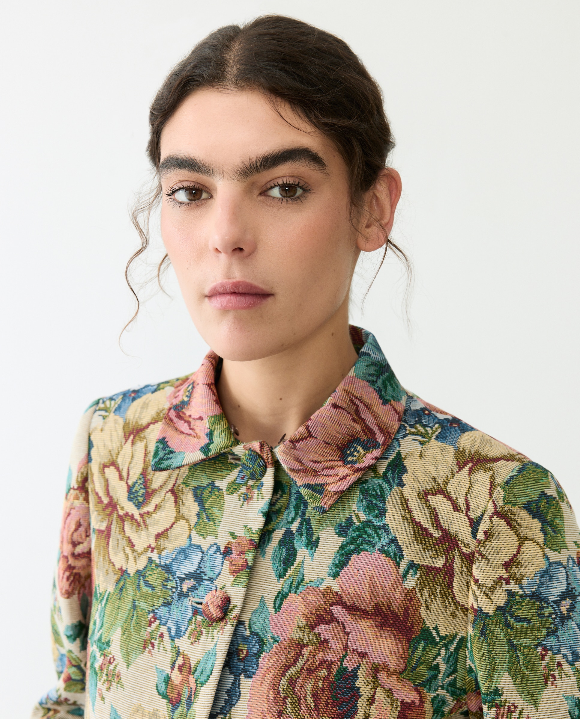 Casaco Jacquard com Gola de Falso Pelo Bege-3