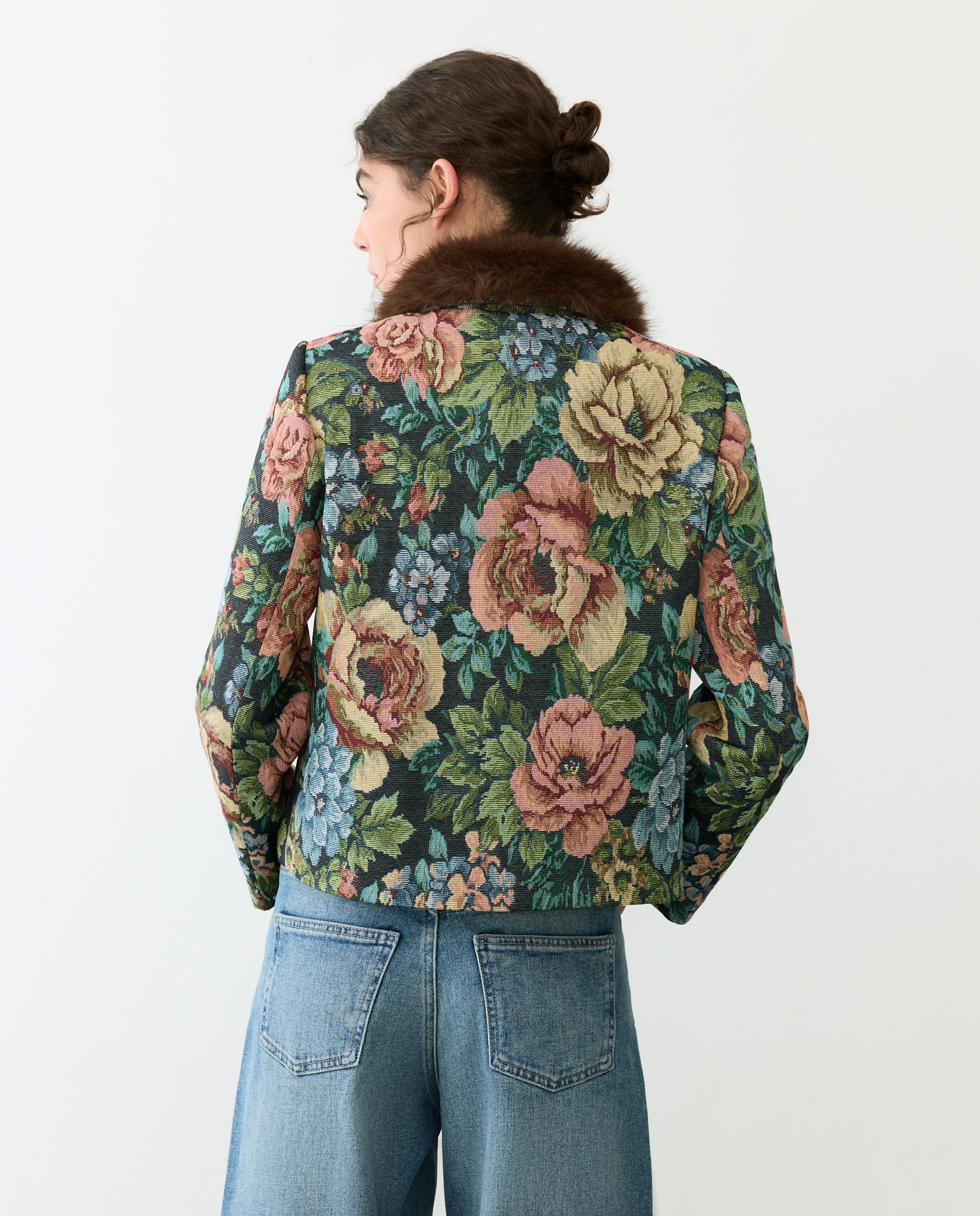 Chaqueta jacquard con cuello falso pelo - Tintoretto - Negro Negro-3