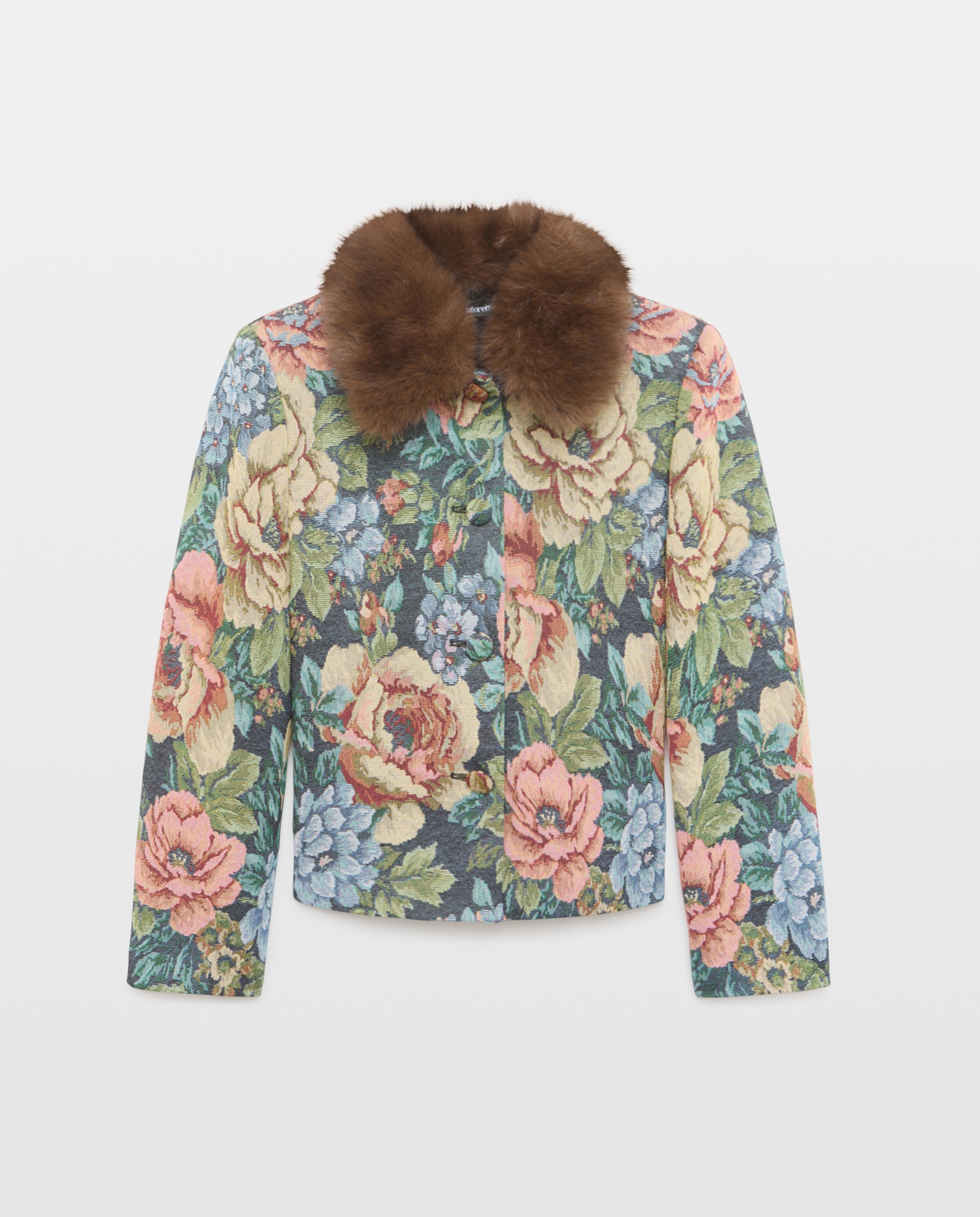 Chaqueta jacquard con cuello falso pelo - Tintoretto - Negro Negro-5