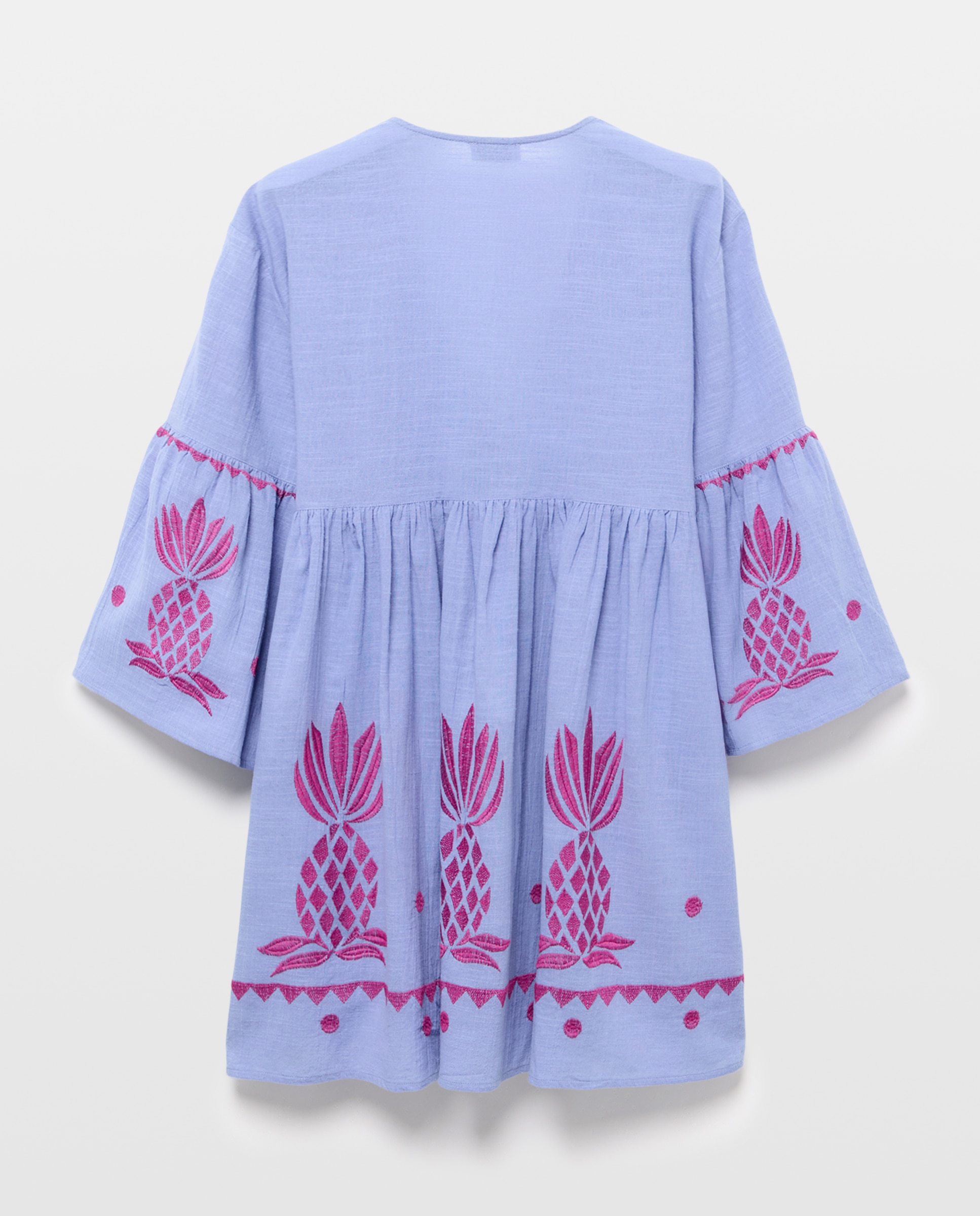 Vestido Curto com Bordado de Ananases 400 Azul-3