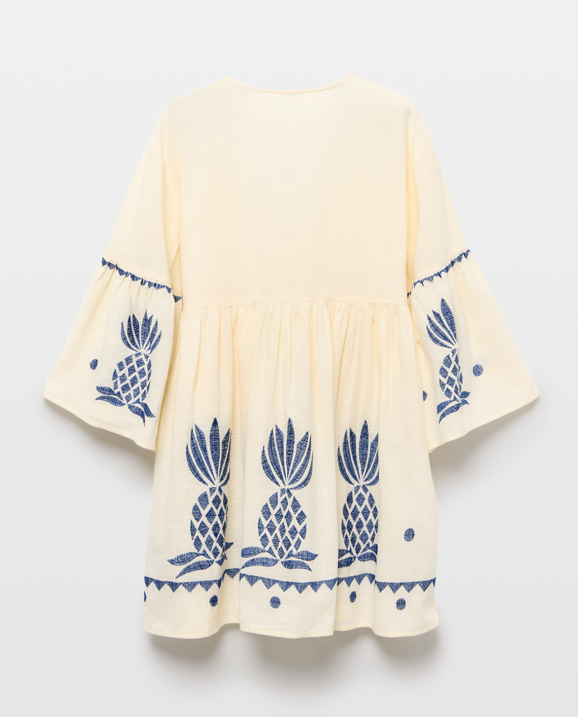 Vestido Curto com Bordado de Ananases 120 Cru-3