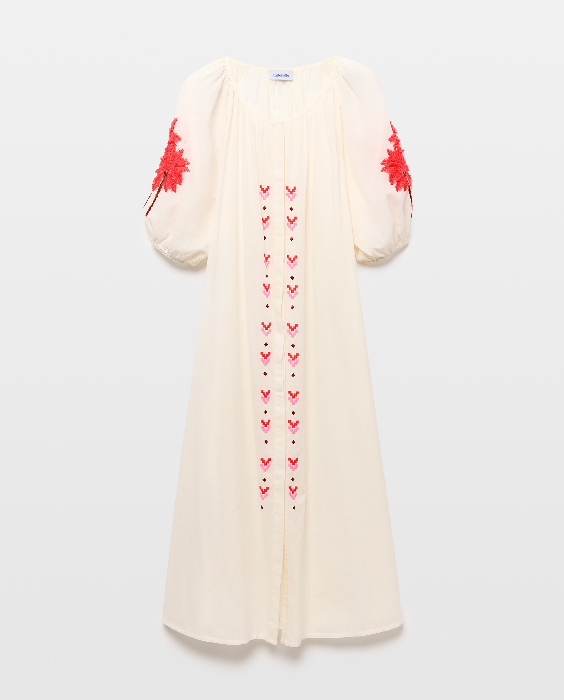 Vestido com Detalhe de Palmeira na Manga 120 Cru-1