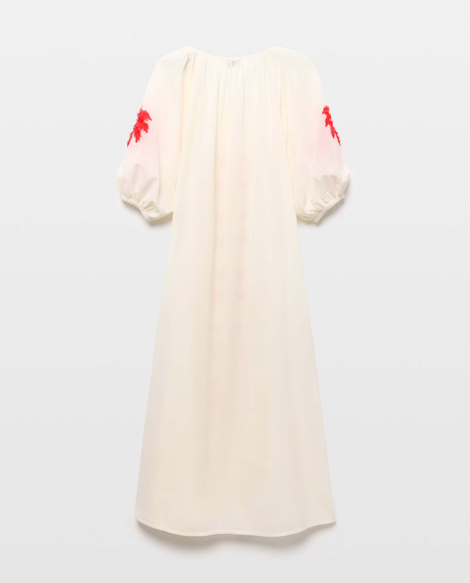 Vestido com Detalhe de Palmeira na Manga 120 Cru-2