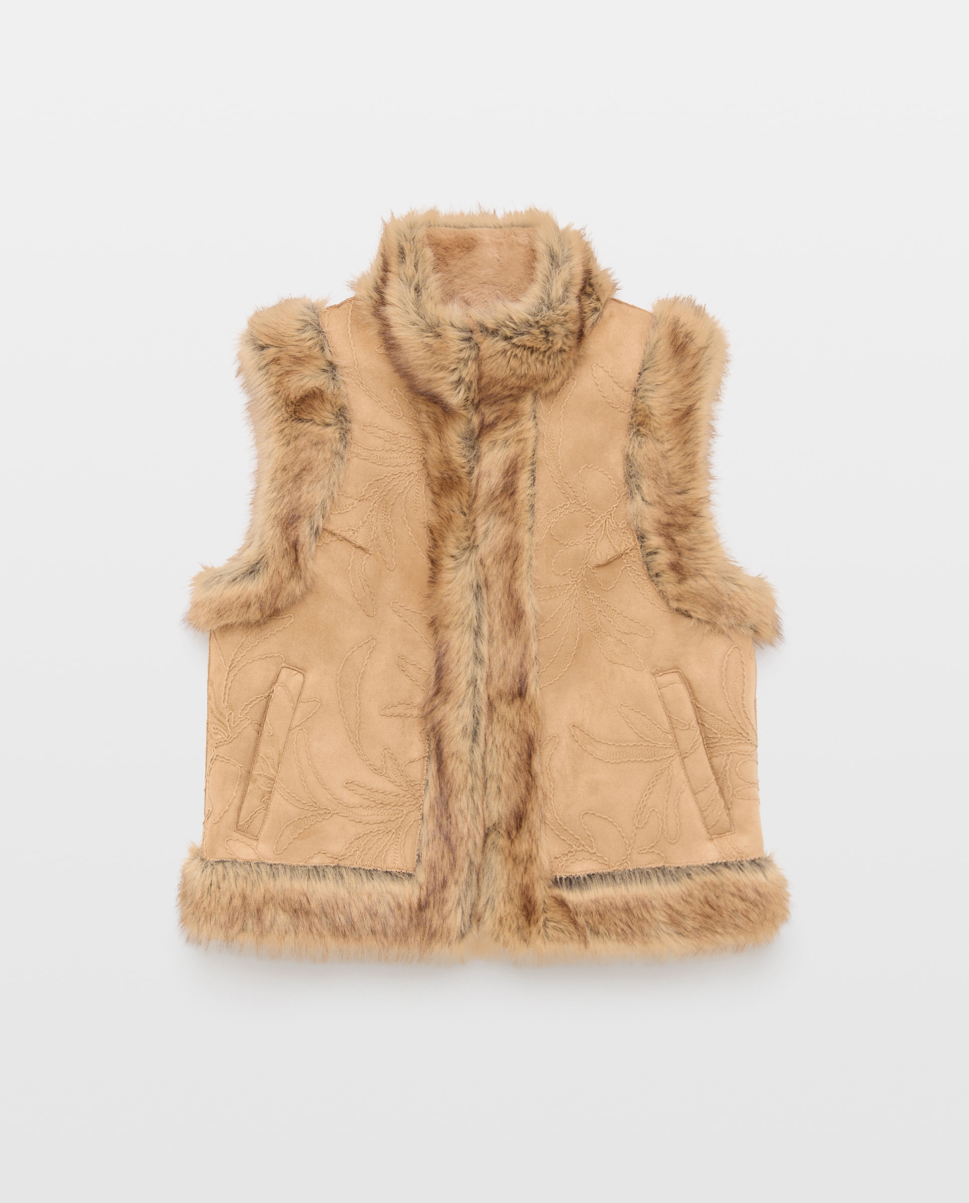 Chaleco antelina bordado con falso pelo - Tintoretto - 730 Camel 730 Camel-4