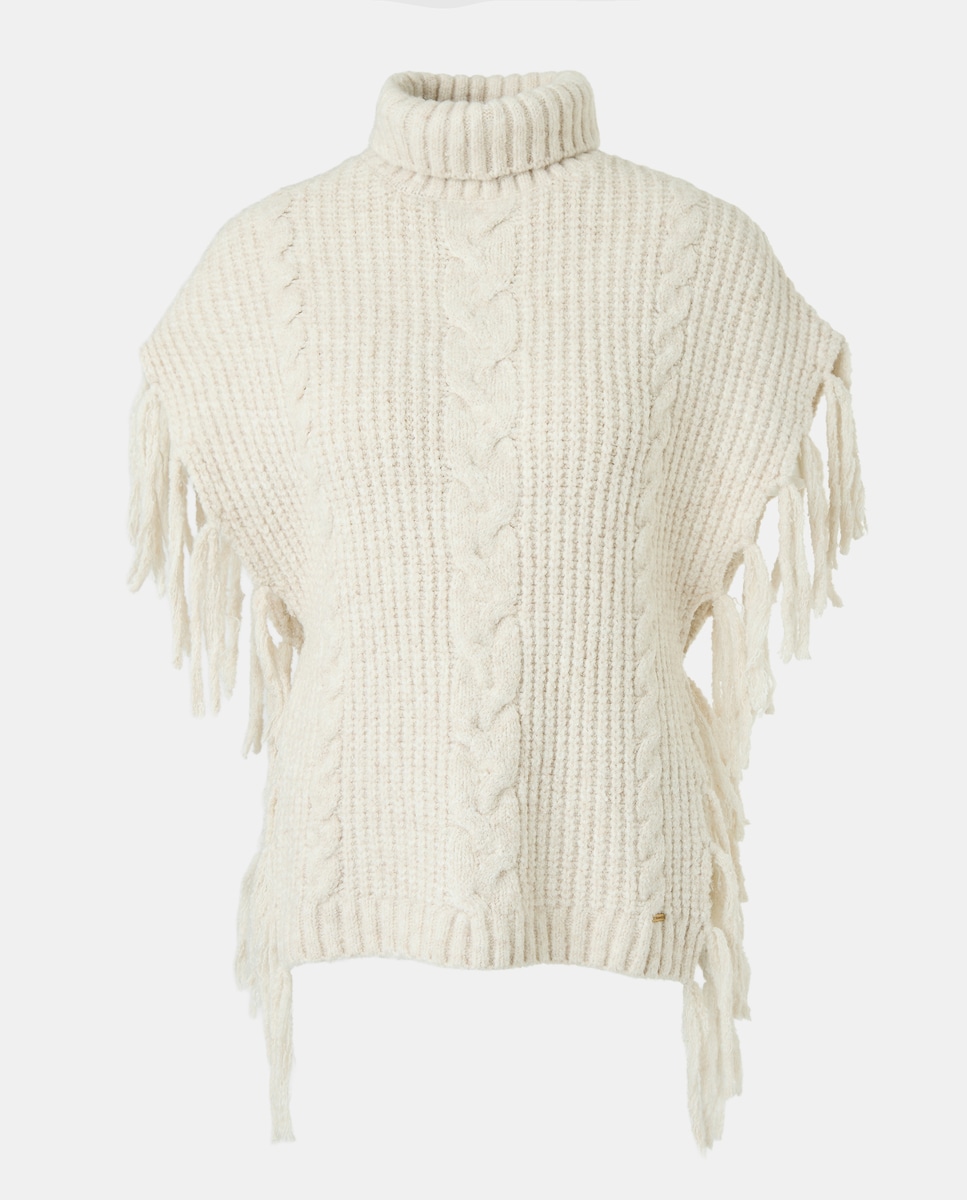 Poncho de Malha com Franjas 120 Cru-4