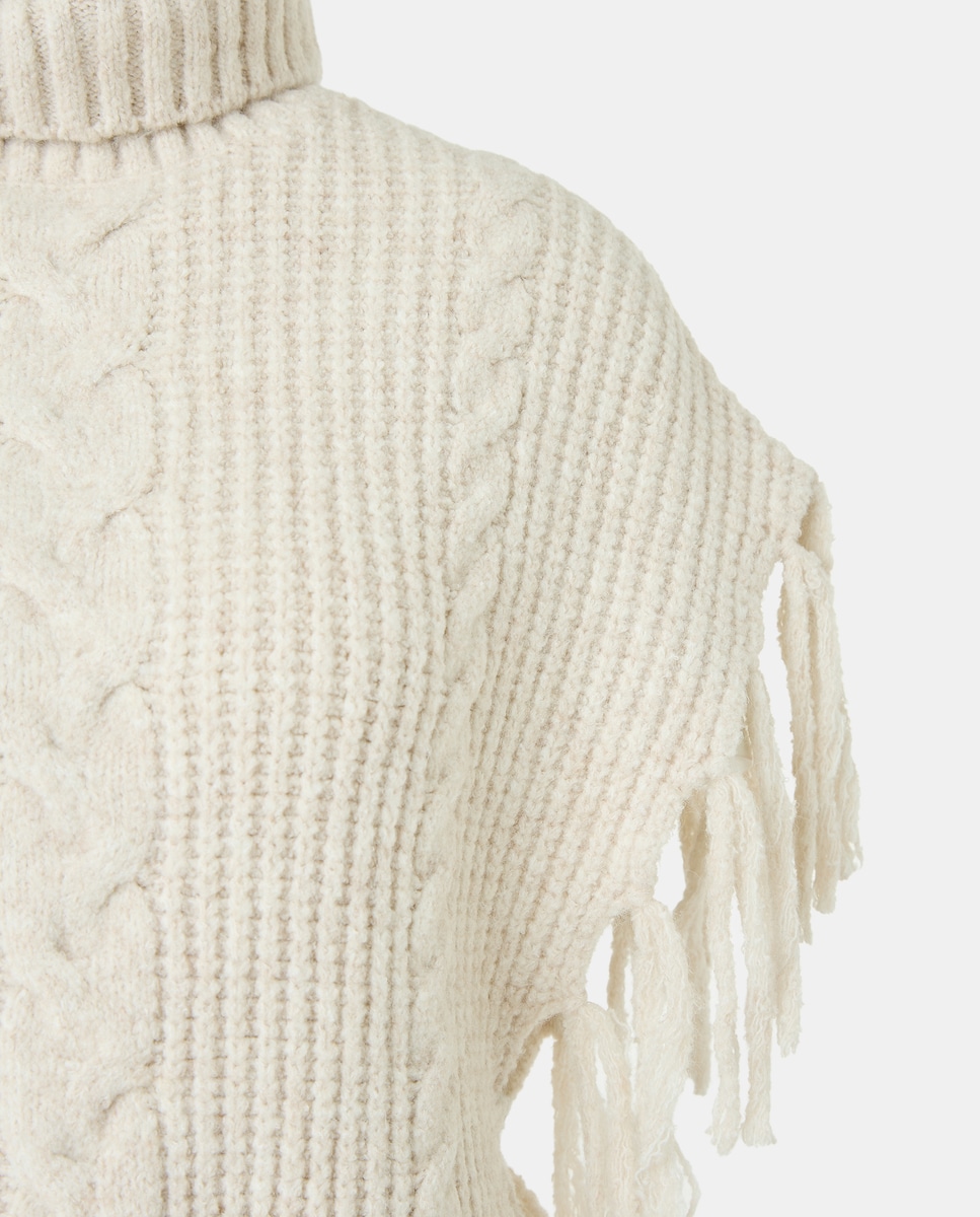 Poncho de Malha com Franjas 120 Cru-5