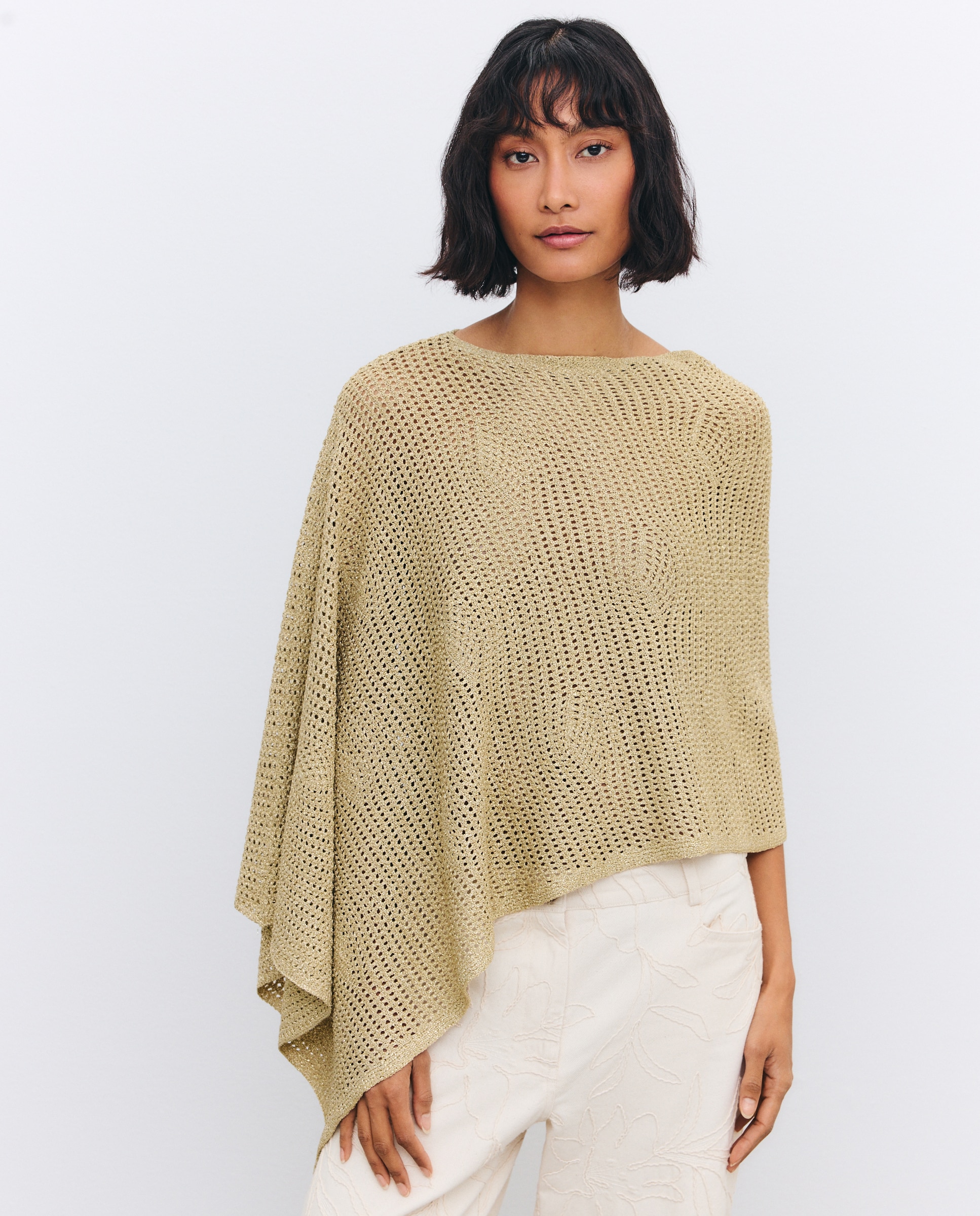 Poncho de Festa com Malha Aberta 390 Ouro-2